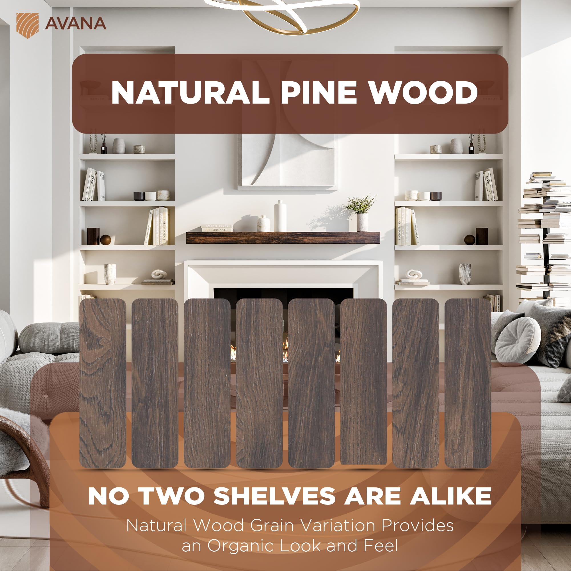 Avana Fireplace Mantel Shelf 60 Inch - Natural Wood Mantles For Over Fireplace - Handcrafted Mantel Farmhouse Floating Shelf - F