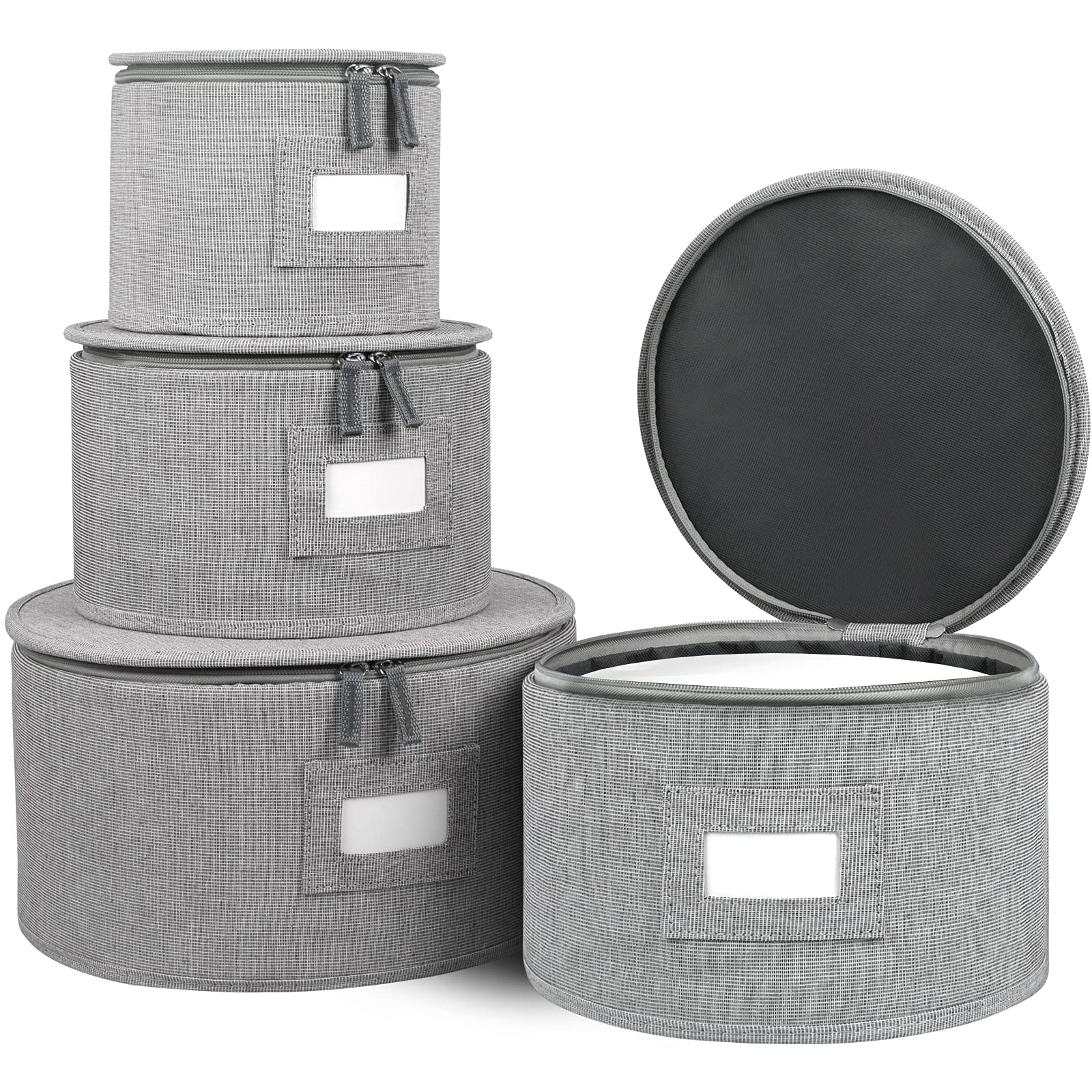 Vtvt China Storage Set, Hard Shell 4-Piece Set For Plate Storage And Transport, Protects Dishes Have Lable Window For Saucers An