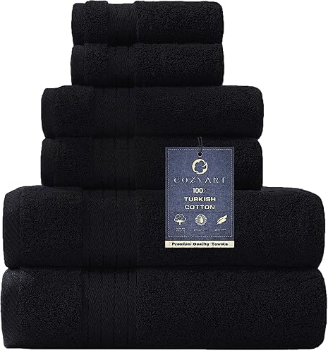 Cozyart Luxury Black Bath Towels Set Turkish Cotton Hotel Large Bath Towels Bulk For Bathroom, Thick Bathroom Towels Set Of 6 Wi