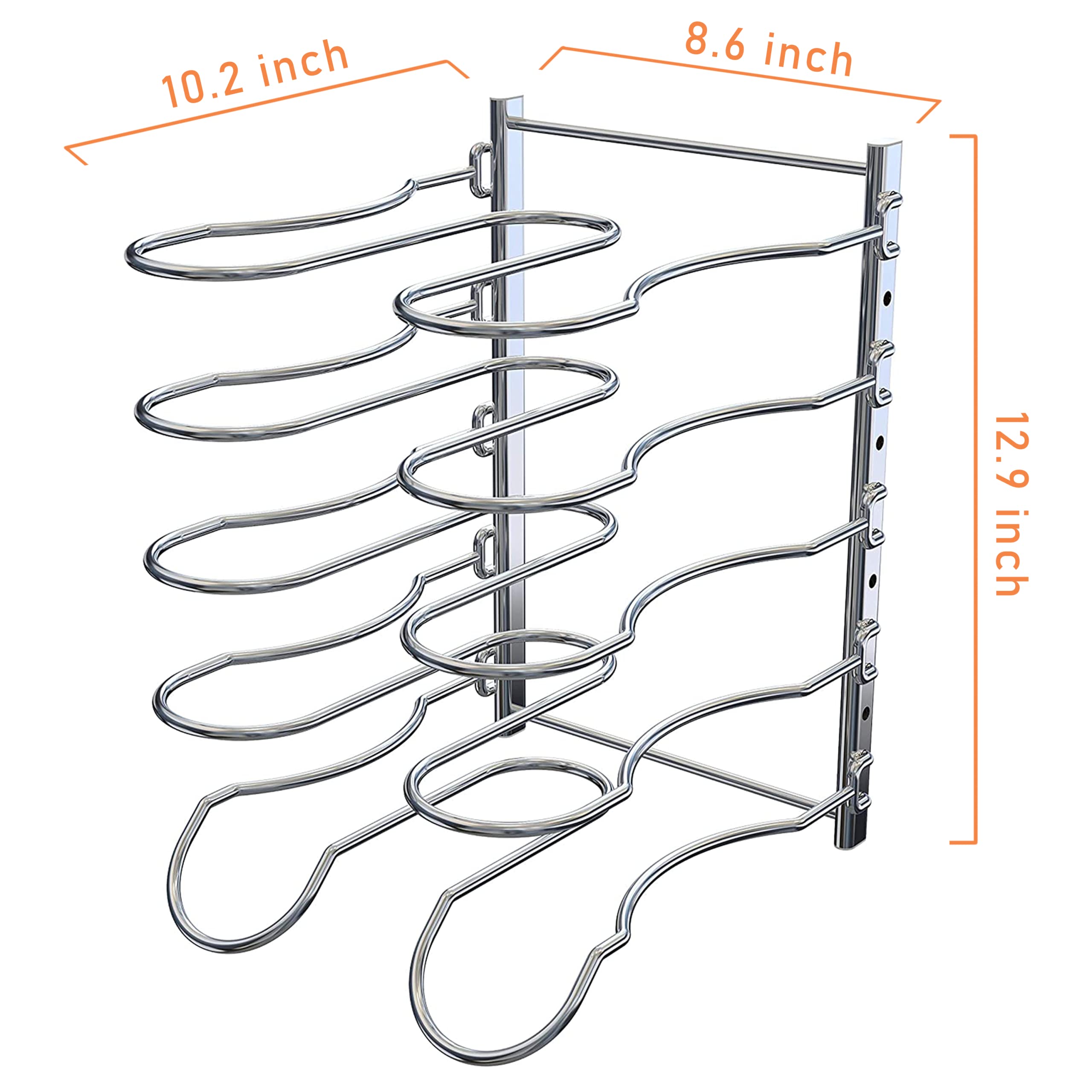 Caxxa Heavy Duty Pan Rack, Pot Lid Rack, Kitchen Cabinet Pantry Cookware Organizer Rack Holder With 5 Adjustable Dividers, Chrom