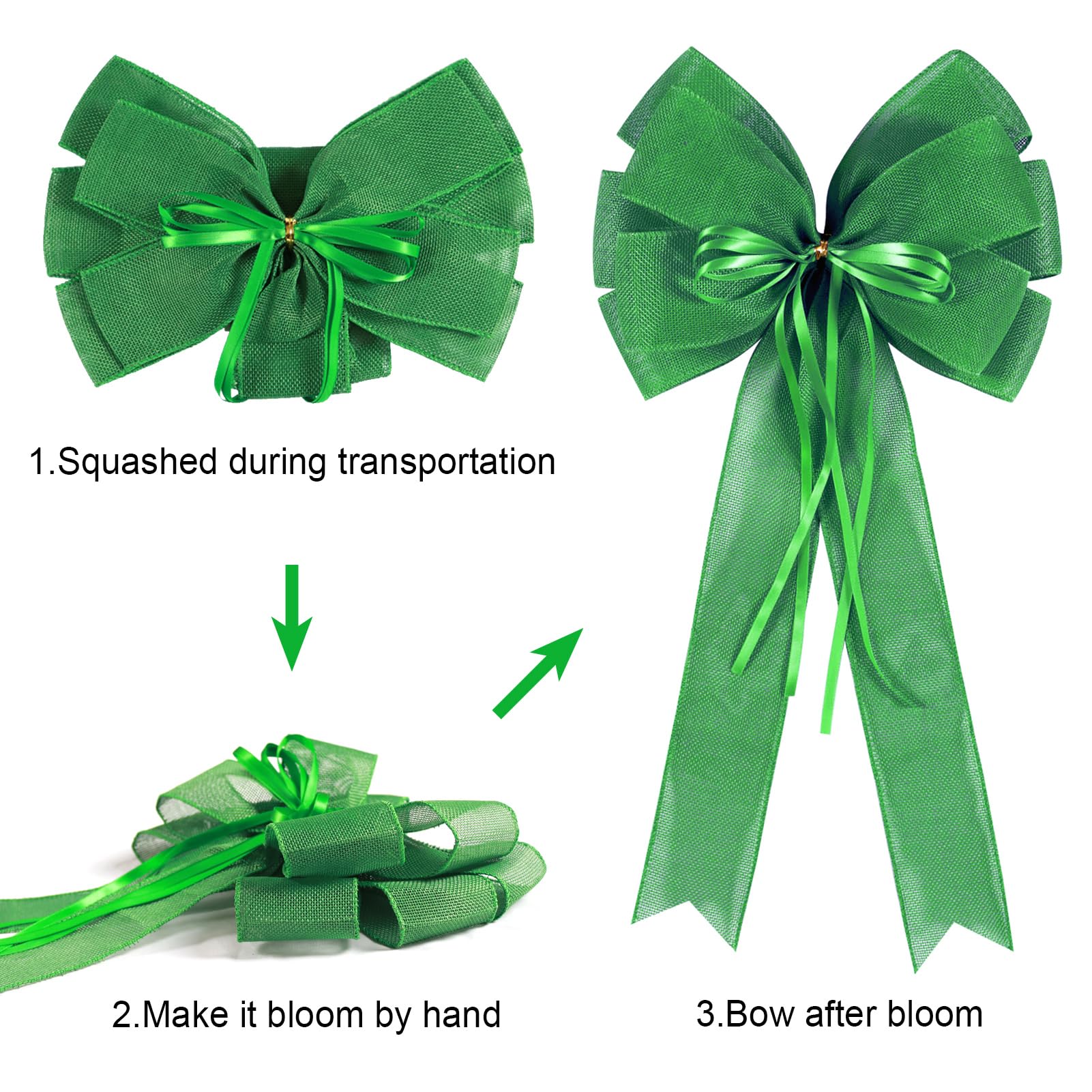 2 PCS Green St Patricks Day Wreath Bow Decor,St Patricks Day Tree Topper Bow Decorations,Decorative Bow with Green Burlap and Gl