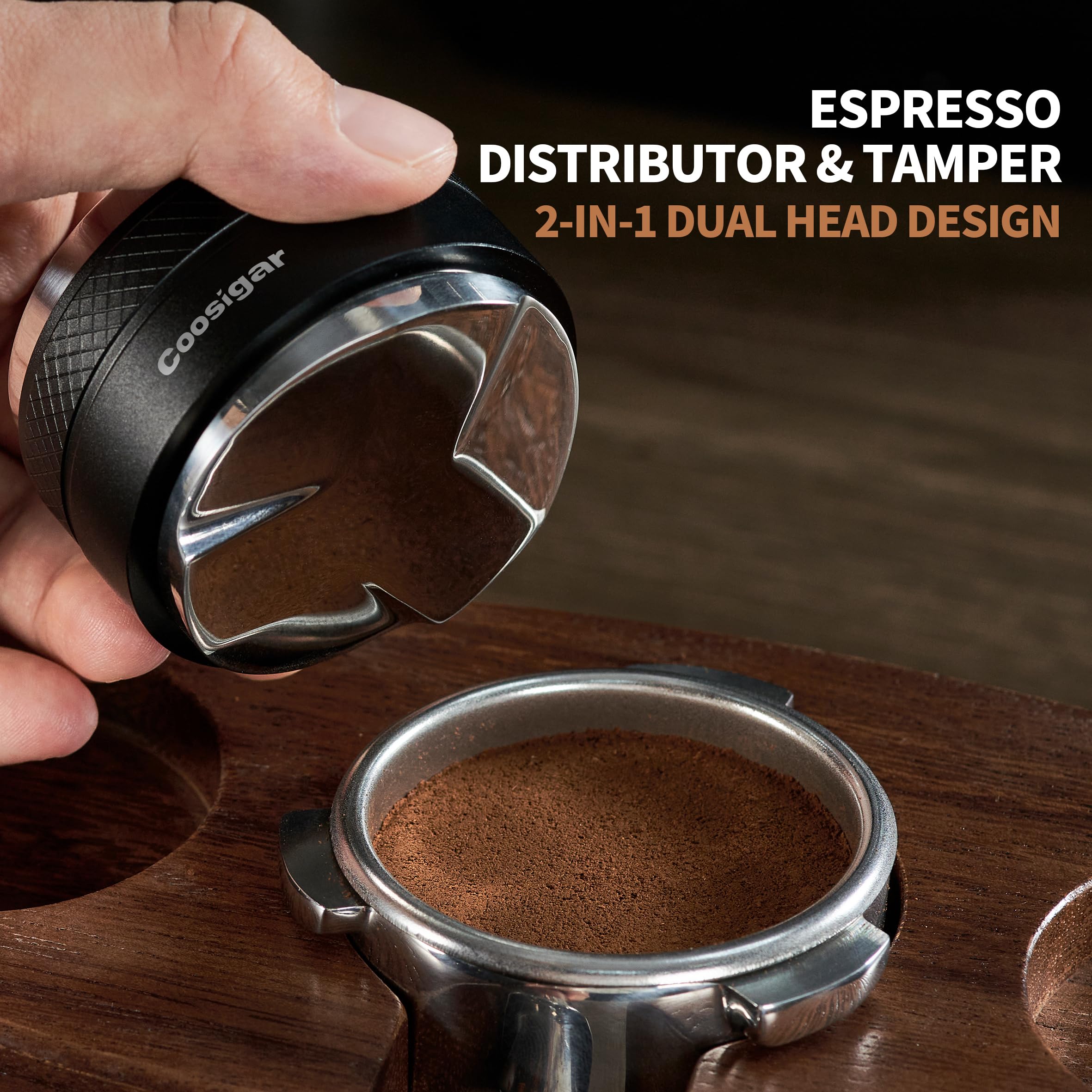 Coosigar 51Mm Coffee Distributor And Tamper,Dual Head Coffee Leveler Fits For Delonghi 51Mm Portafilter,Professional Espresso Ha