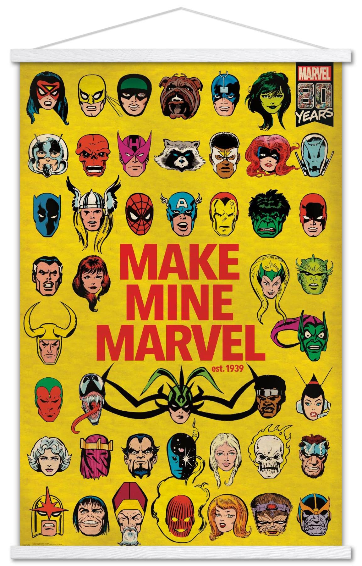 Trends International Marvel Comics - Marvel 80Th Anniversary - Group Wall Poster, 22.375'' X 34'', Print And White Hanger Bundle