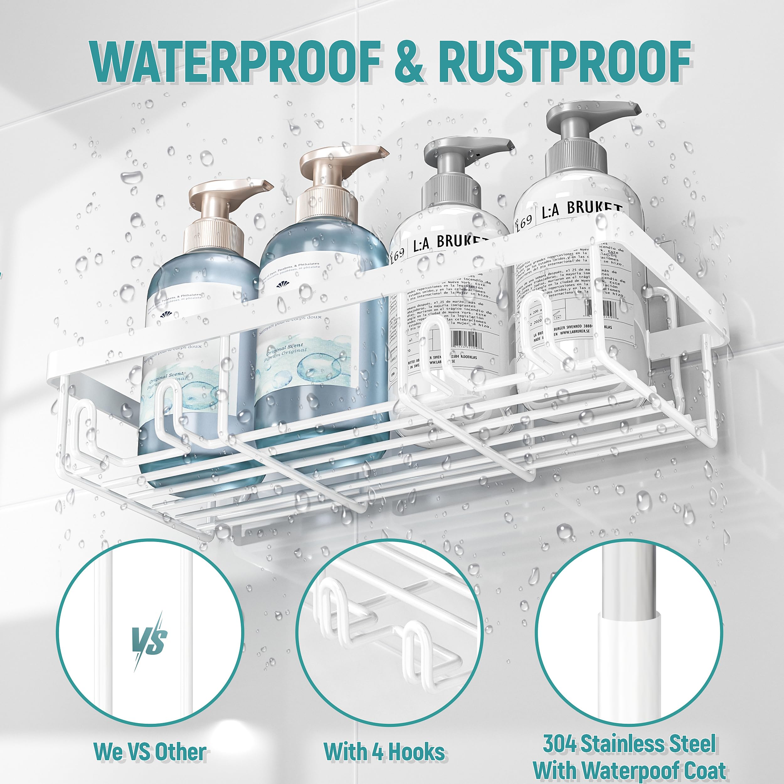 Liuoud Shower Caddy 5 Pack, Bathroom Shower Organizer Rack For Inside Shower, Adhesive Shower Shelf,Shampoo Holder, Shower Baske