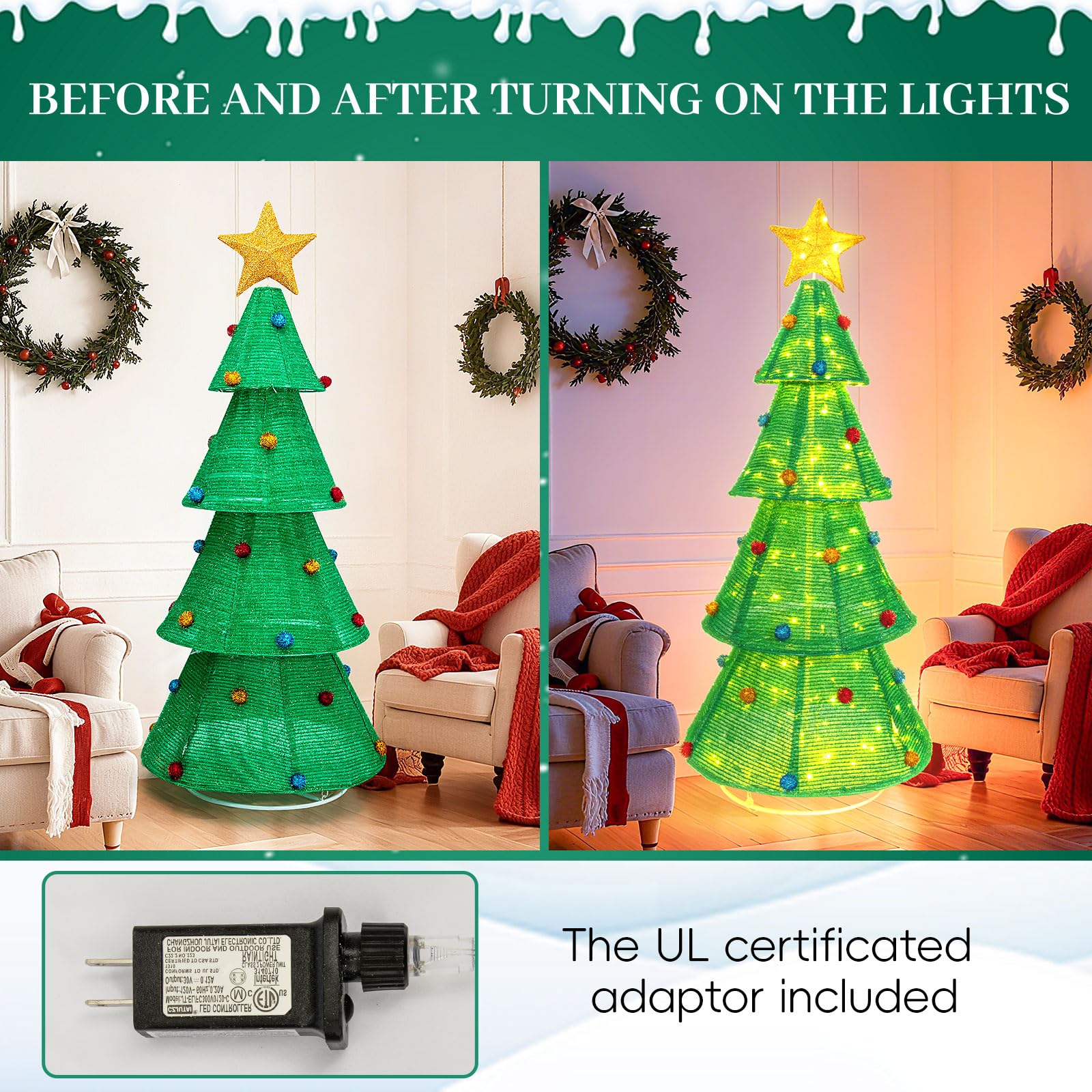 6.2 FT Pre-Lit Pop-up Christmas Tree, Indoor/Outdoor Pre-Lit Xmas Tree with 210 LED Lights, Collapsible Holiday Christmas Decora