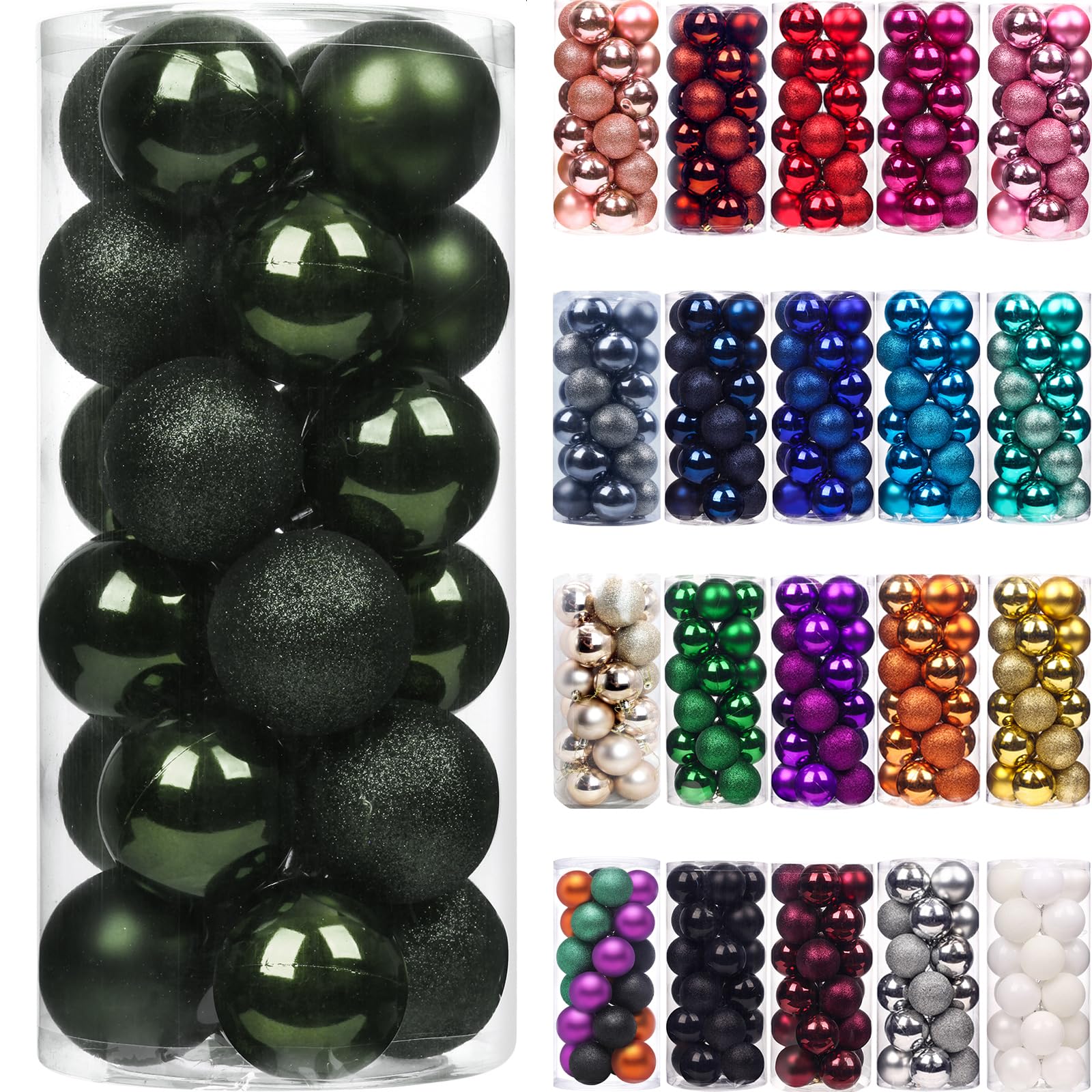 Emopeak 24Pcs Christmas Balls Ornaments - 2.36 Inch Glittering Christmas Ball Ornaments Shatterproof Xmas Tree Hanging Ball, Han