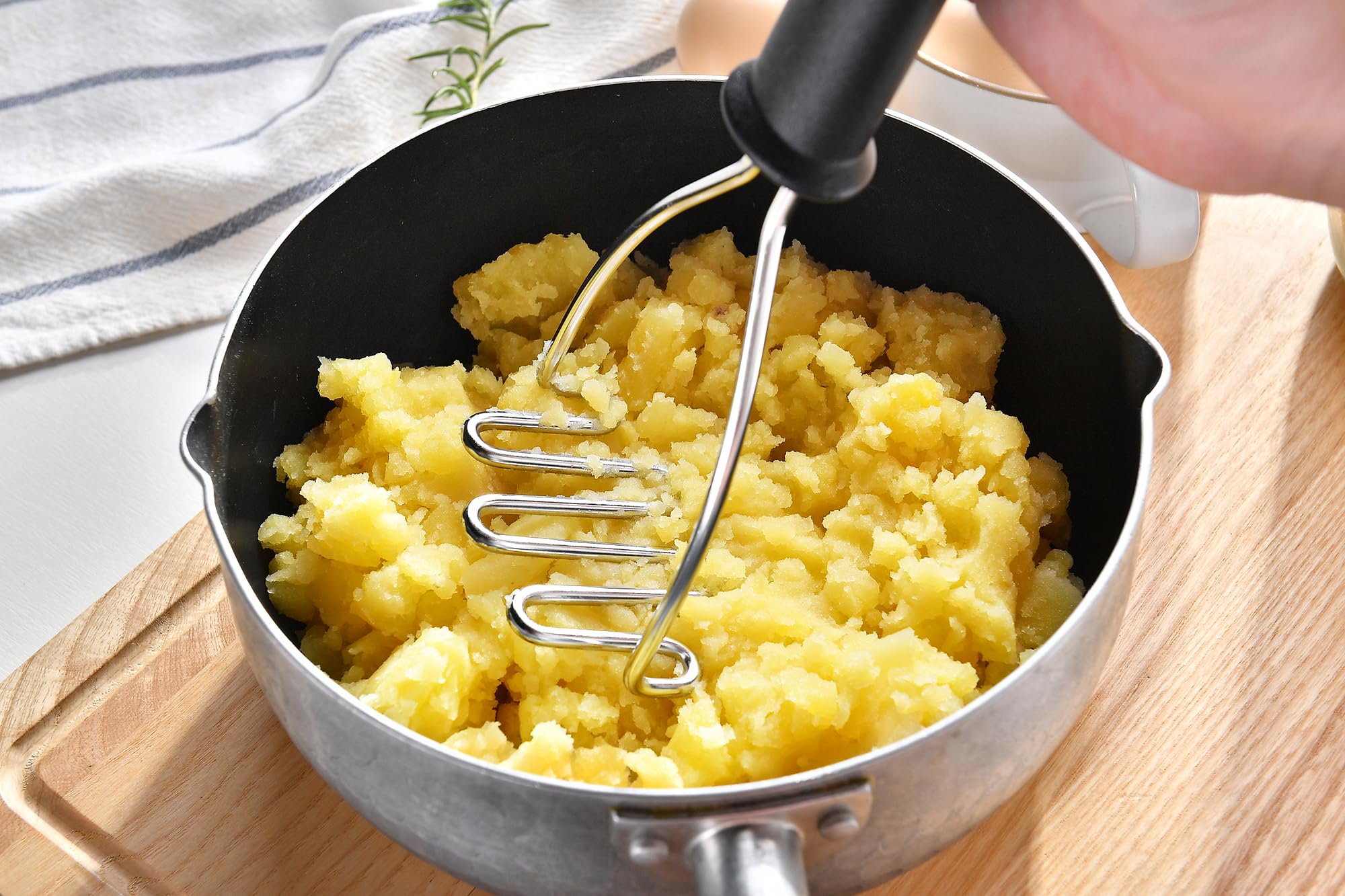 Potato Masher - Stainless Steel Wire Kitchen Tool For Mashing Vegetable, Food, Bean, Avocado - Dishwasher Safe - Small