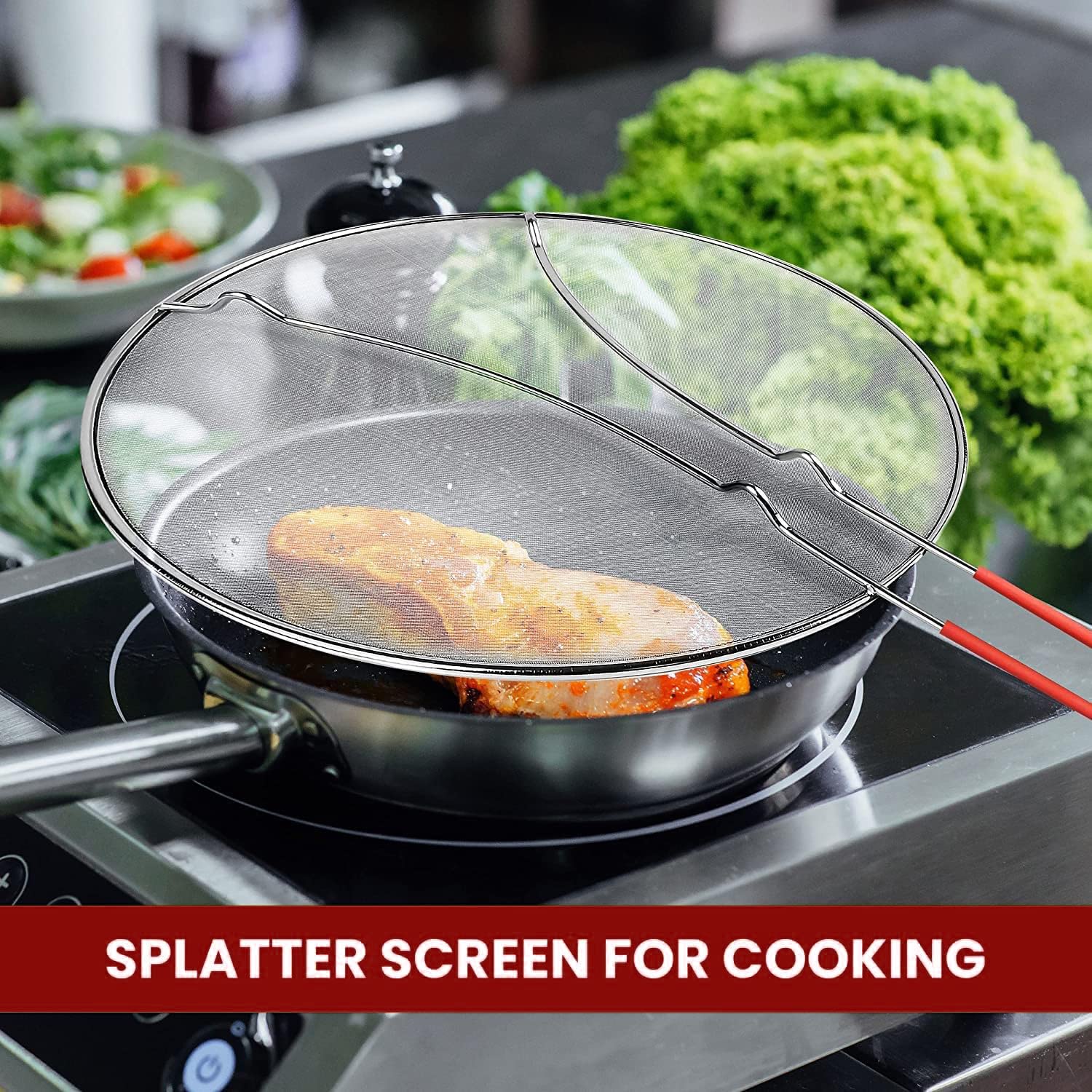 13'' Grease Splatter Screen For Cooking | Stainless Steel Oil Splatter Guard And Ultra-Fine Mesh Protects Skin From Burns | Sili