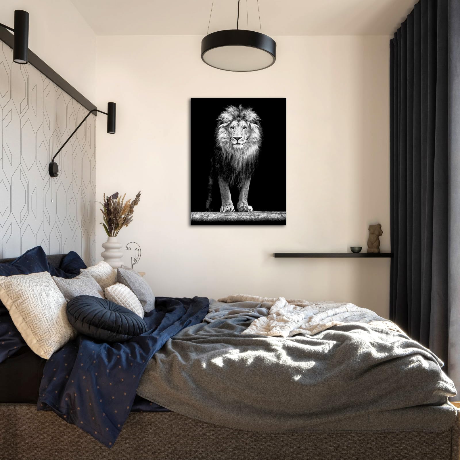 Levvarts - Lion Pictures Wall Art Black And White Lion Portrait Canvas Painting For Living Room Office Decoration Ready To Hang