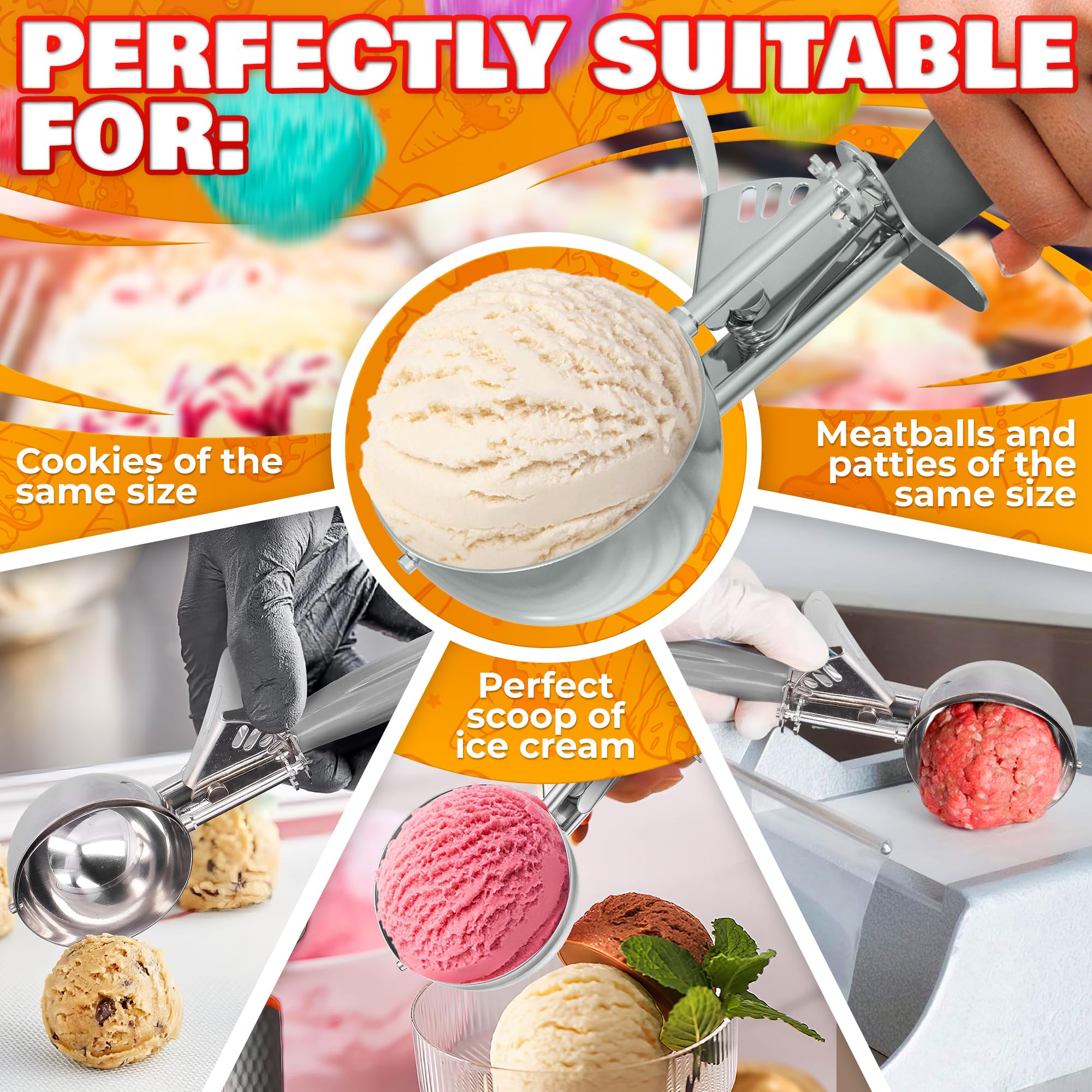 Stainless Steel Ice Cream Scoop With Trigger - #8 Stainless Steel Ice Scoops For Cookie Dough Measuring Scoops Metal Cup Cake Ma