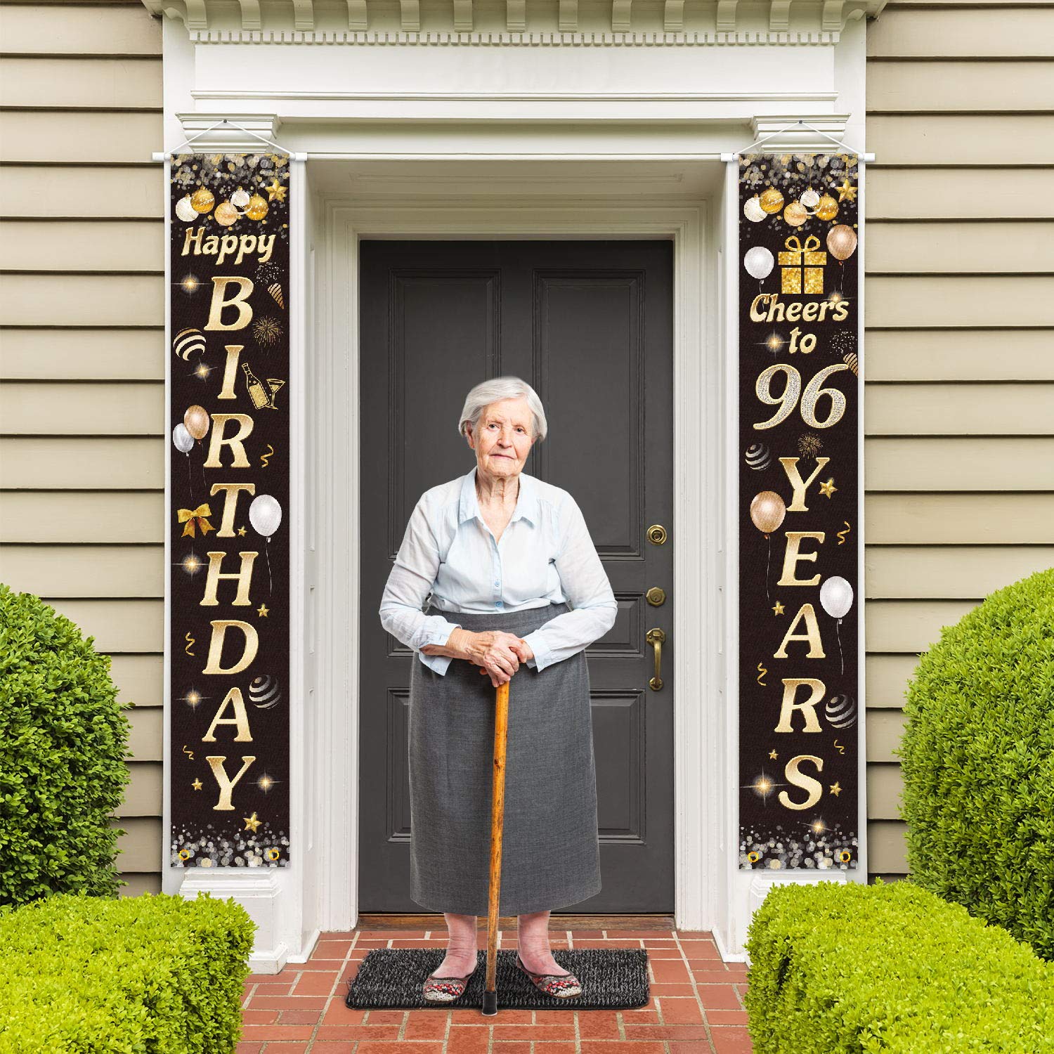 Happy Birthday Cheers To 96 Years Black Gold Yard Sign Door Banner 96Th Birthday Decorations Party Supplies