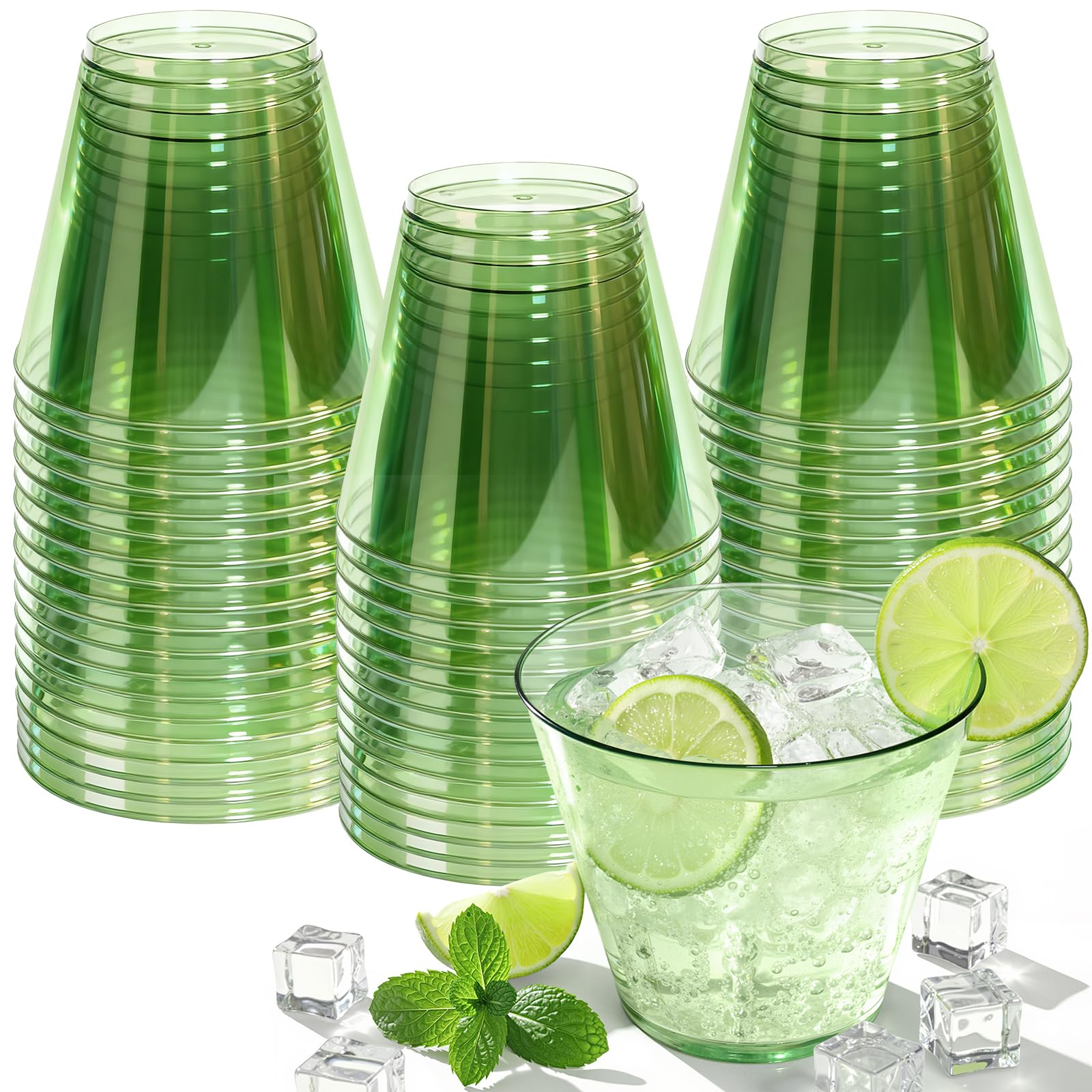 50 Pack Plastic Disposable Cups 9 oz Green Drinking Glasses for Cold Water Sturdy Plastic Cup for Cocktails Cups Bulk for Weddin