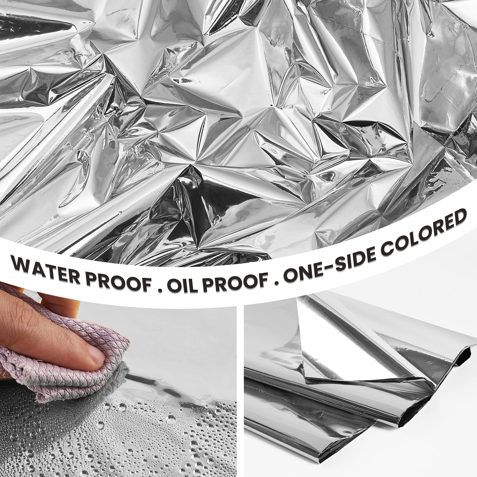 Partywoo Silver Foil Tablecloth, 3 Pack 54 X 108 Inch Rectangle Tablecloth, Foil Tablecloth For 6 To 8 Foot Table, Metallic Tabl
