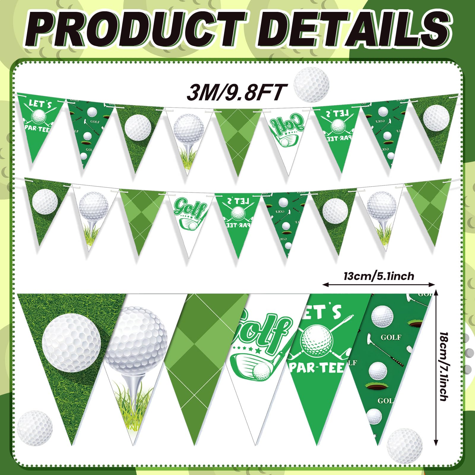 Weekgrat 5 Pcs Golf Party Decorations Golf Triangle Banner Hole in One Birthday Decorations Pennant Flags with Double Sided Prin