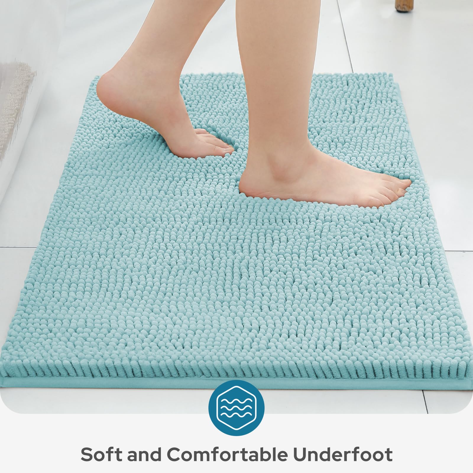 BYSURE Baby Blue Bathroom Rugs Sets 3 Piece Non Slip Extra Absorbent Plush Chenille Soft Washable Bath Rugs and Mats Set (Light Blue)