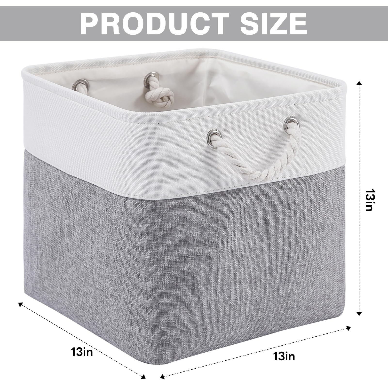 Oterri 6 Pack Foldable Storage Cubes  13x13 Inch Fabric Bins  Decorative Storage Baskets for Home  Shelves  Nursery Organizers  Grey/White