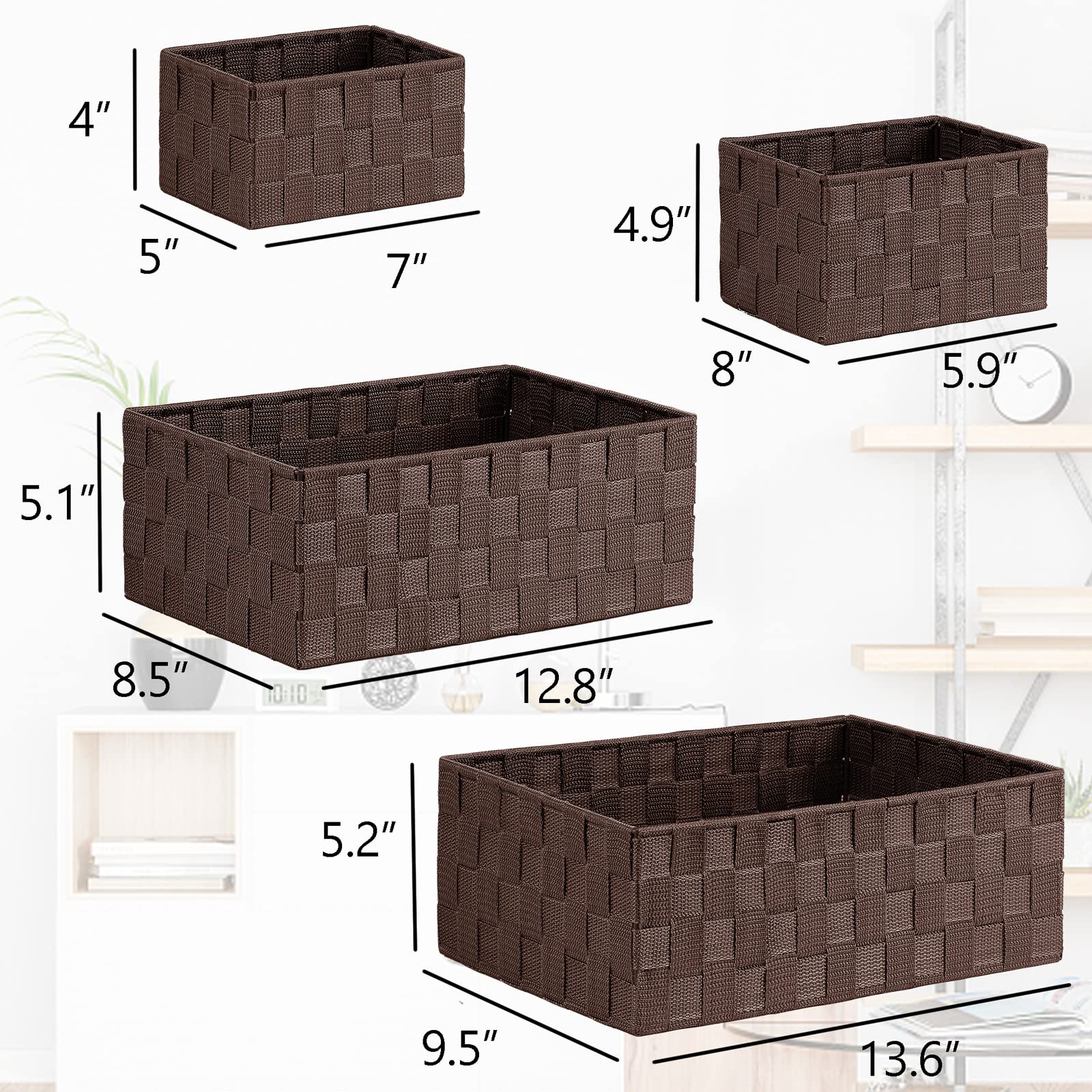 Posprica Woven Storage Baskets for Organizing 6 Pack, Large&Small Storage Cube Bins Set for Bathroom, Storage Boxes Container fo