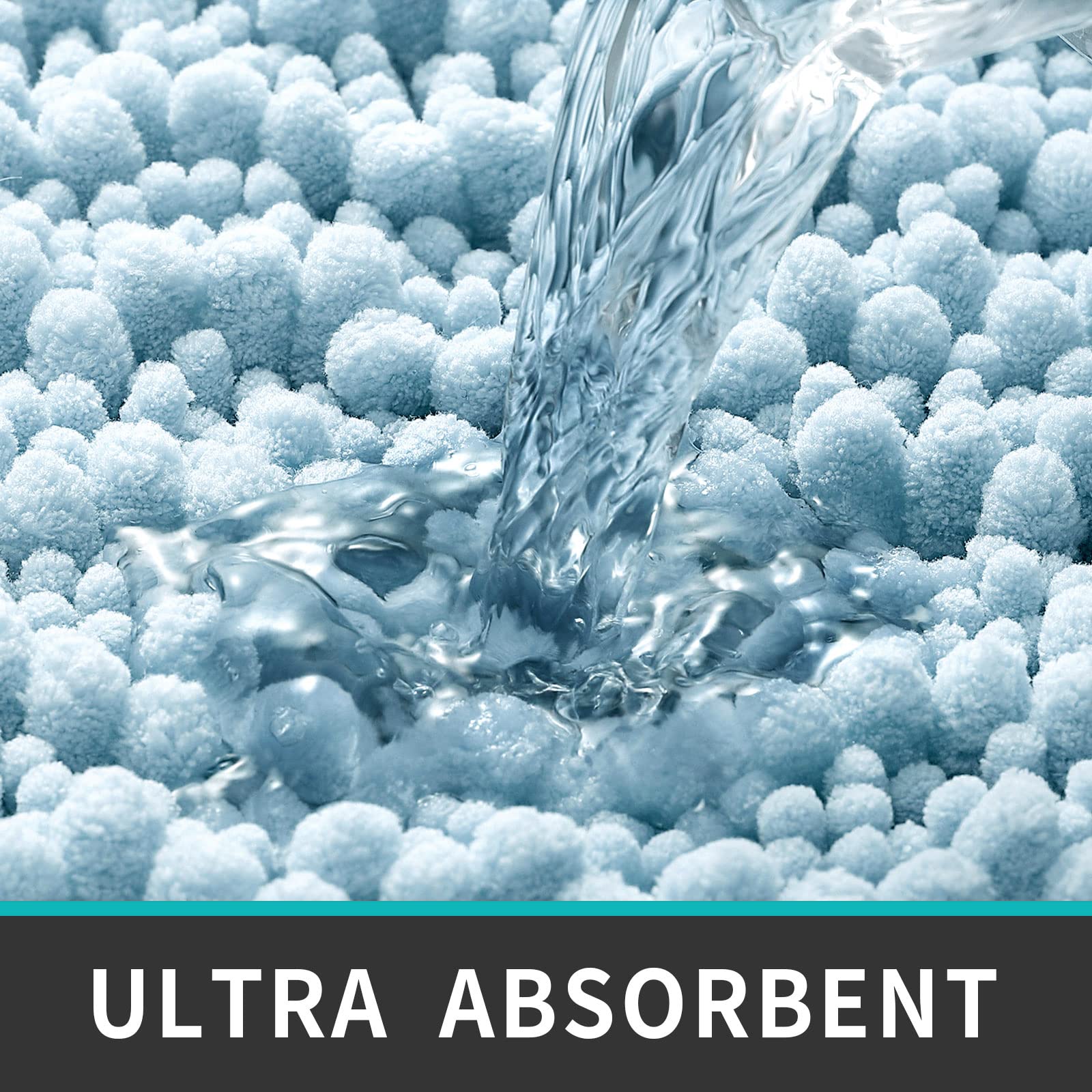 DEXI Bath Mat Bathroom Rug Non Slip Absorbent and Soft Floor Mats Washable Chenille for Bathtub Toilet Shower Room Entryway 20''x32''Light Blue