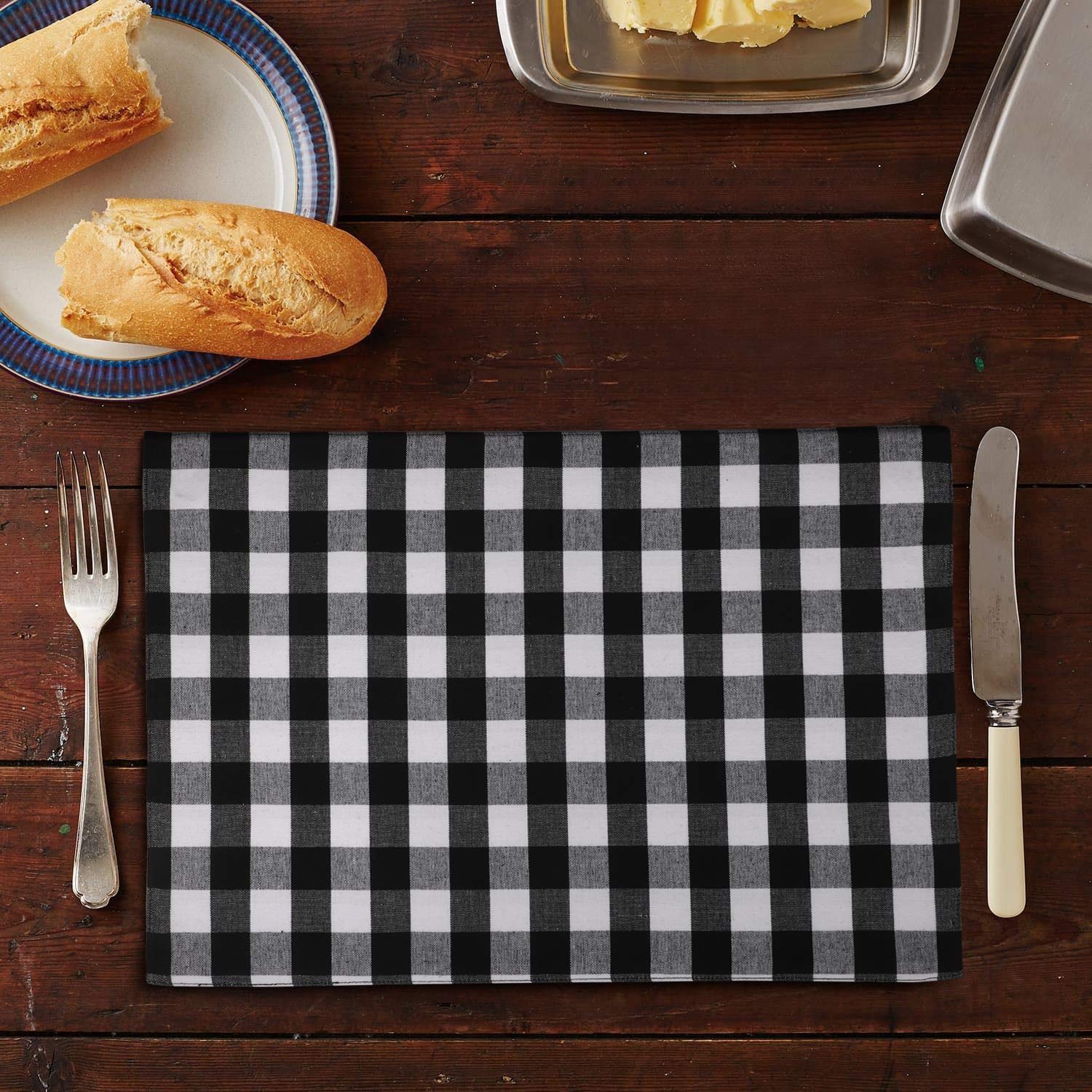 Urban Villa Placemats For Dining Table 100% Cotton Placemats 14 ' 'X20 ' ' Over Sized Tablemats Set Of 6 Placemats Black/White B