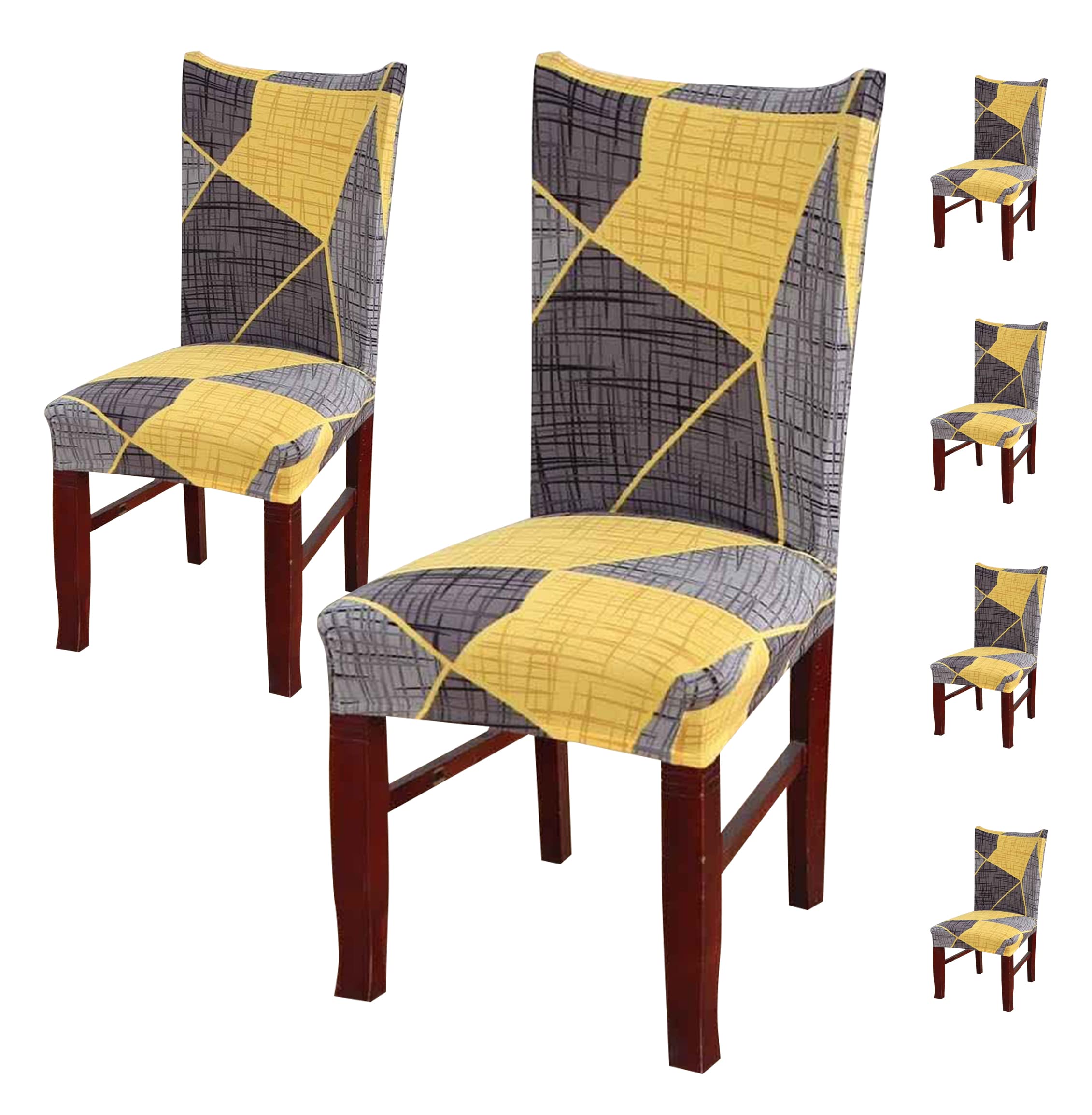 House Of Quirk Elastic Chair Cover Stretch Removable Washable Short Dining Chair Cover Protector Seat Slipcover (Pack Of 6, Yell