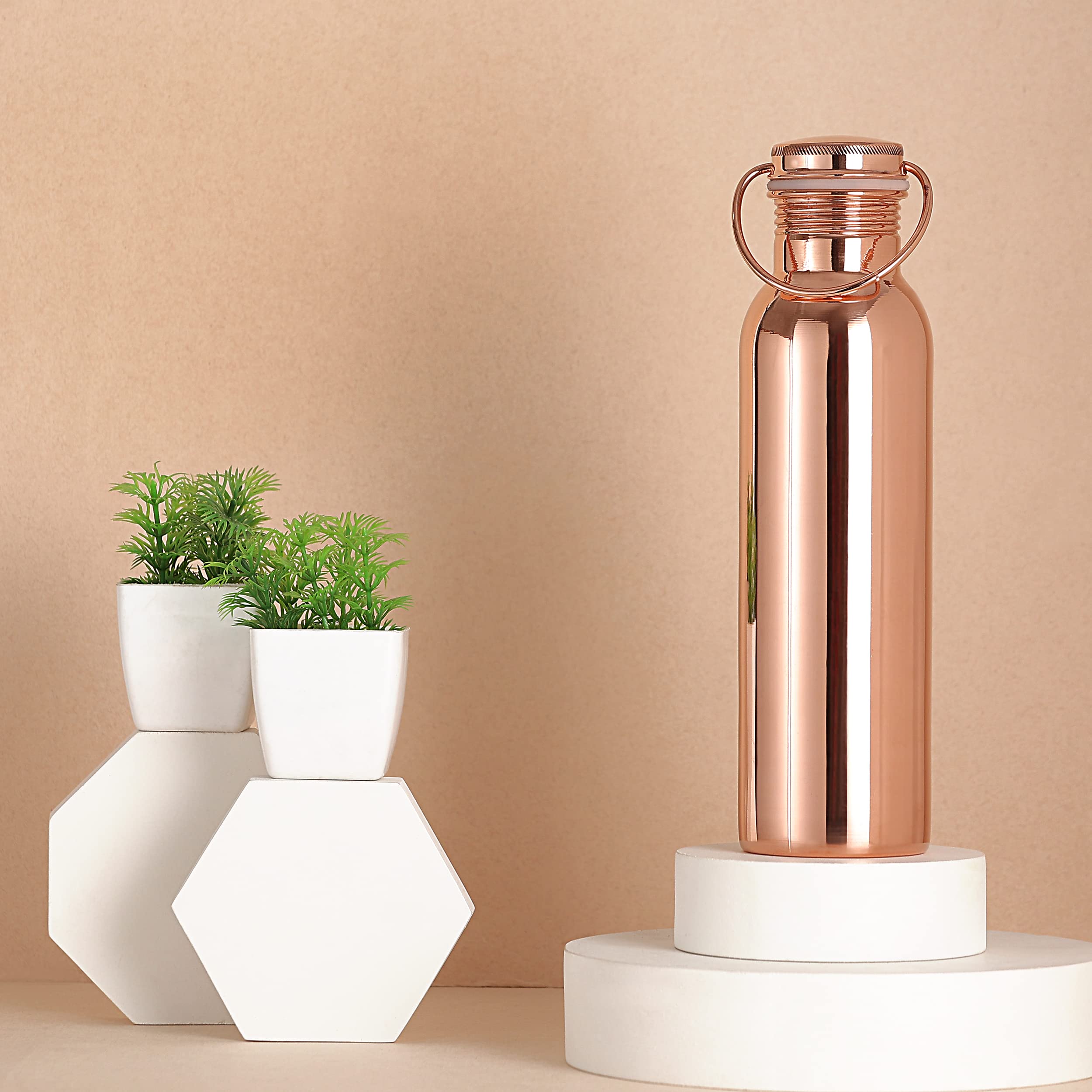 HealthGoodsIn Pure Copper Water Bottle, 600ml, Unlined & Lacquer-Free, Ayurvedic Health Benefits, Copper Color