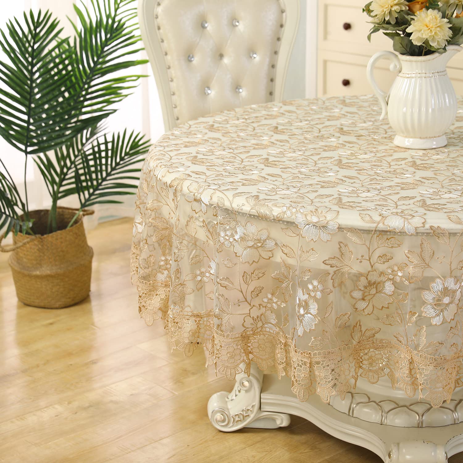 Lace Tablecloth Floral Embroidered Decor Macrame Round Table Cloth For Spring Summer Holiday Outdoor And Kitchen Dining-Room Din