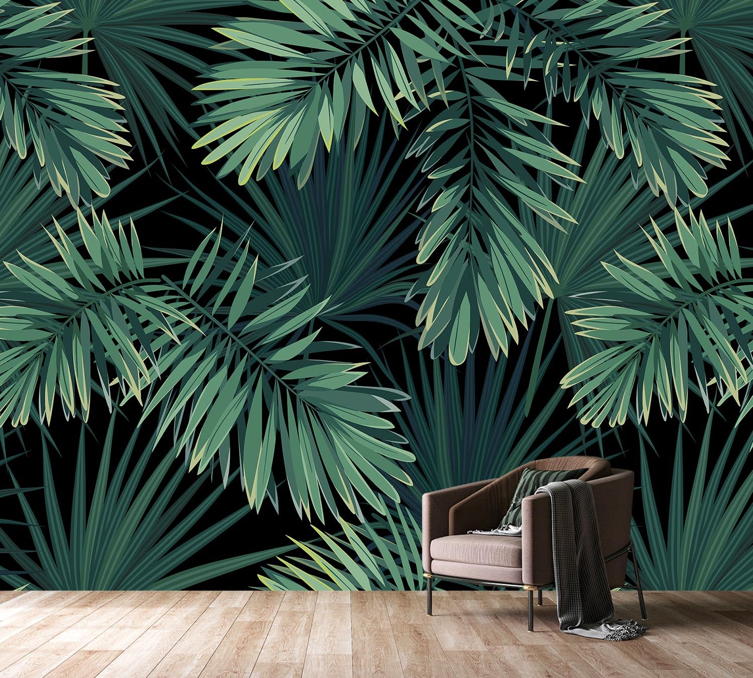 PYFFYP- Tropical Green Palm Leaf Wallpaper murals for Living Room(Not Peel and Stick)