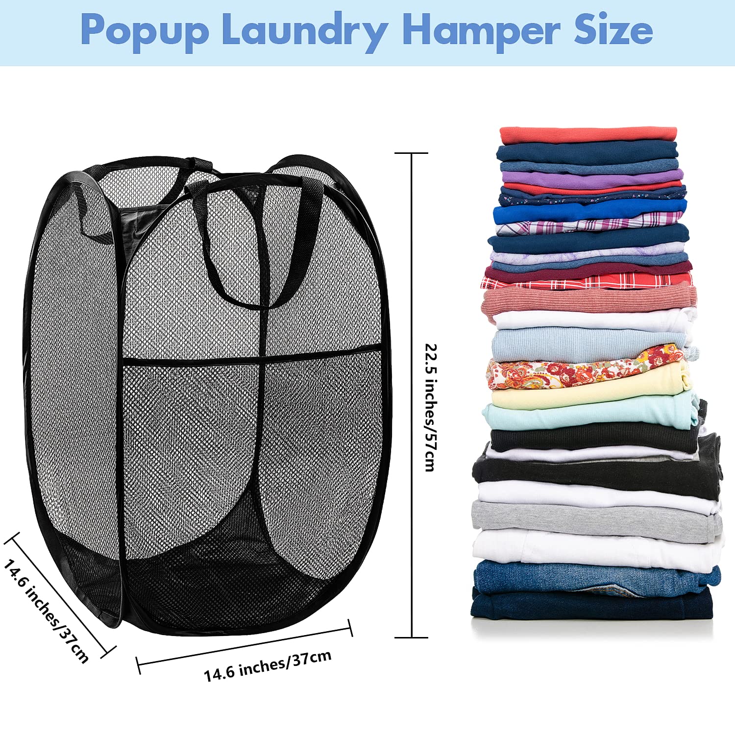 DUCOO Mesh Pop Up Laundry Hamper - Large, Foldable Design, Black, Model NX006
