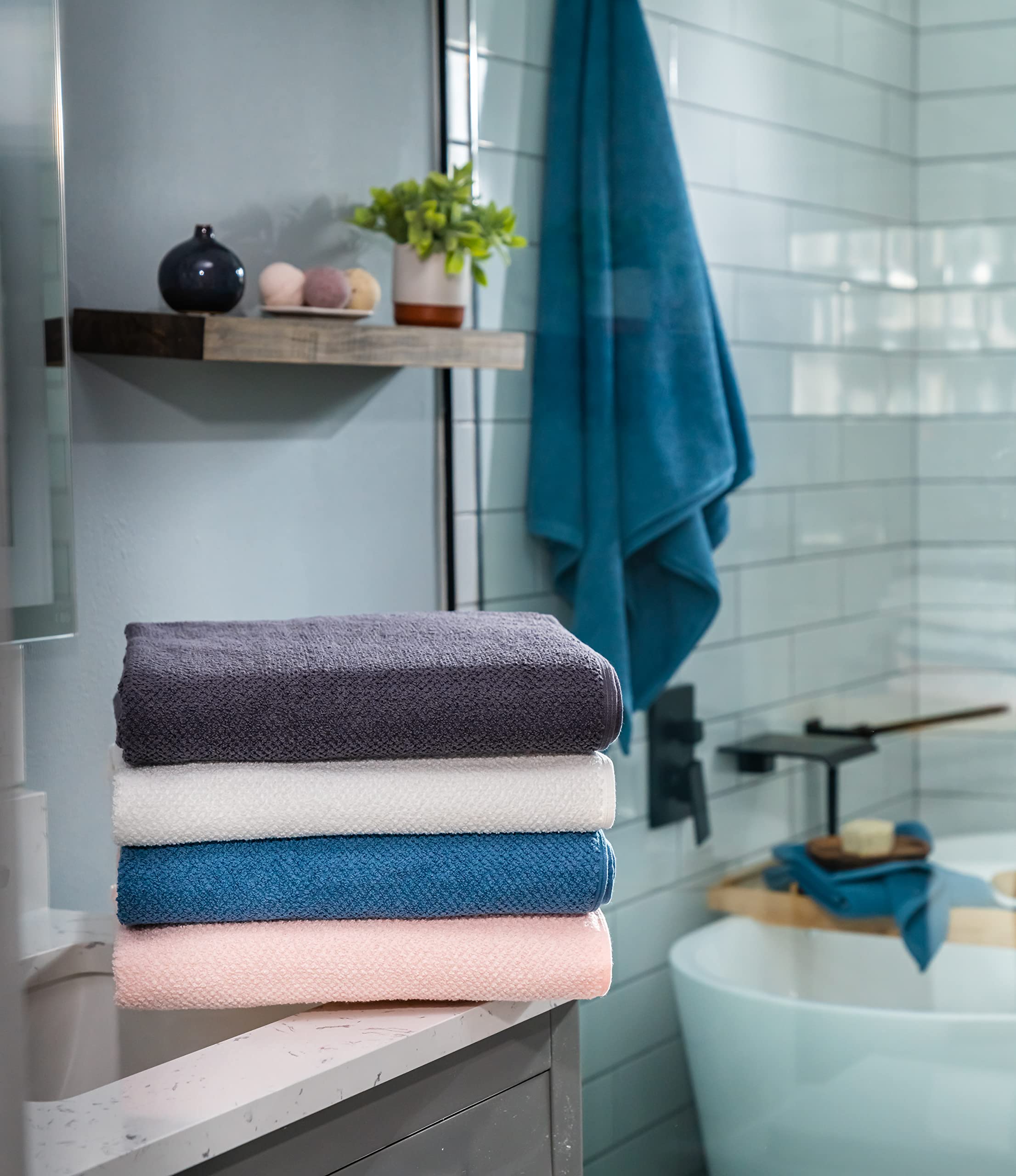 Simpli-Magic 79450 Popcorn Textured Bath Towels Set, 2 Bath Towels, 2 Hand Towels, 2 Washcloths, 6 Pieces, White