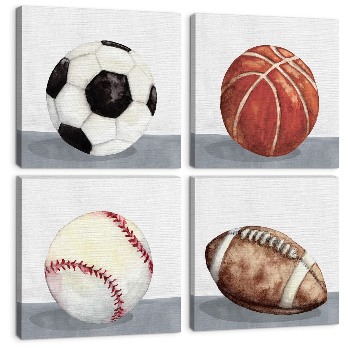 Sports Wall Art Boys Room Wall Decor Rustic Basketball Football Pictures Kids Bedroom Baseball Soccer Posters Balls Painting Can