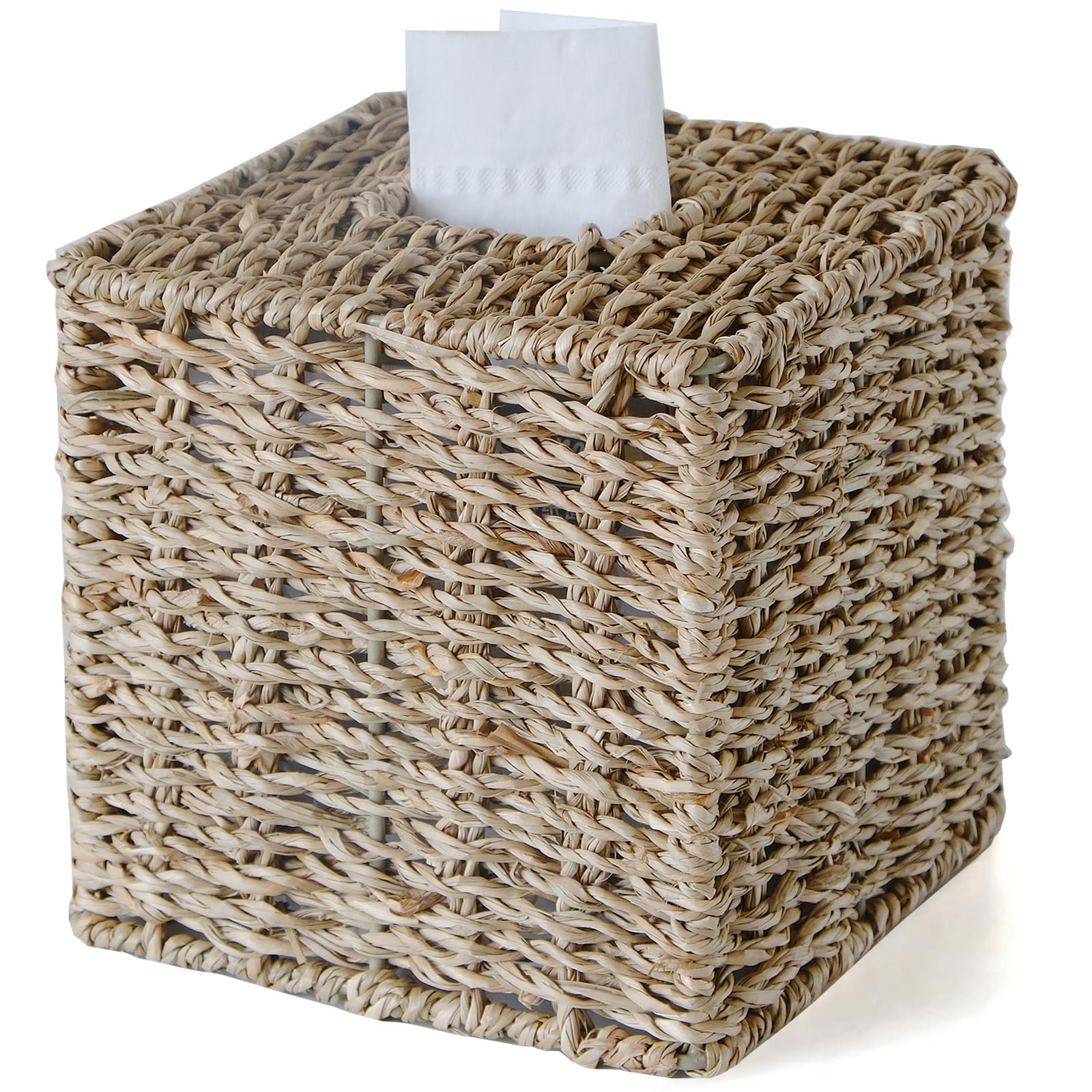 Seagrass Tissue Box Cover, Wicker Tissue Box Holder Square, Hand Woven Cube Tissue Box Cover Tissue Holder for Bathroom Living R