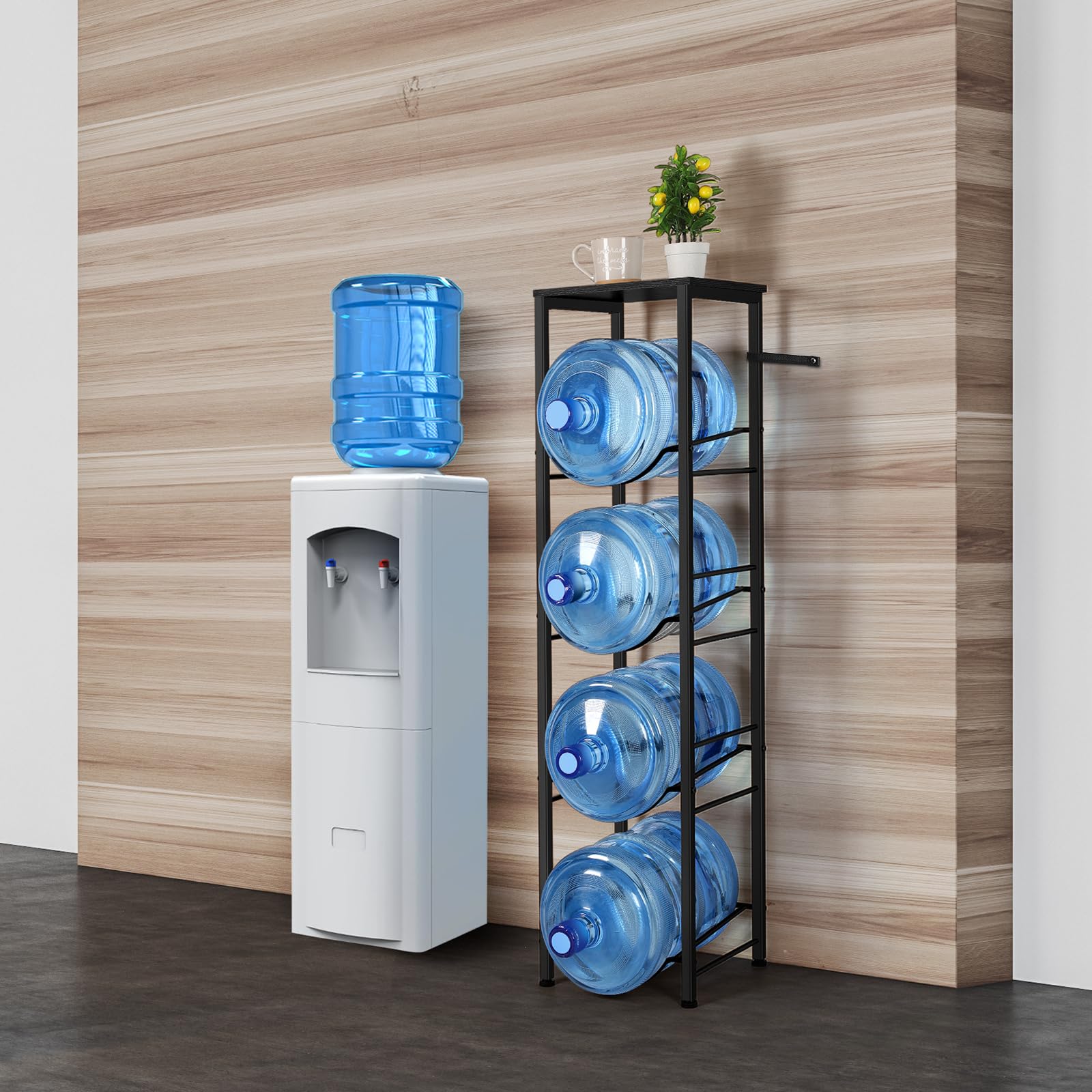 Water Jug Rack 5 Gallon Water Bottle Holder With Storage Shelf 4 Tier Heavy Duty Water Jug Organizer Stand For Home Office Kitch