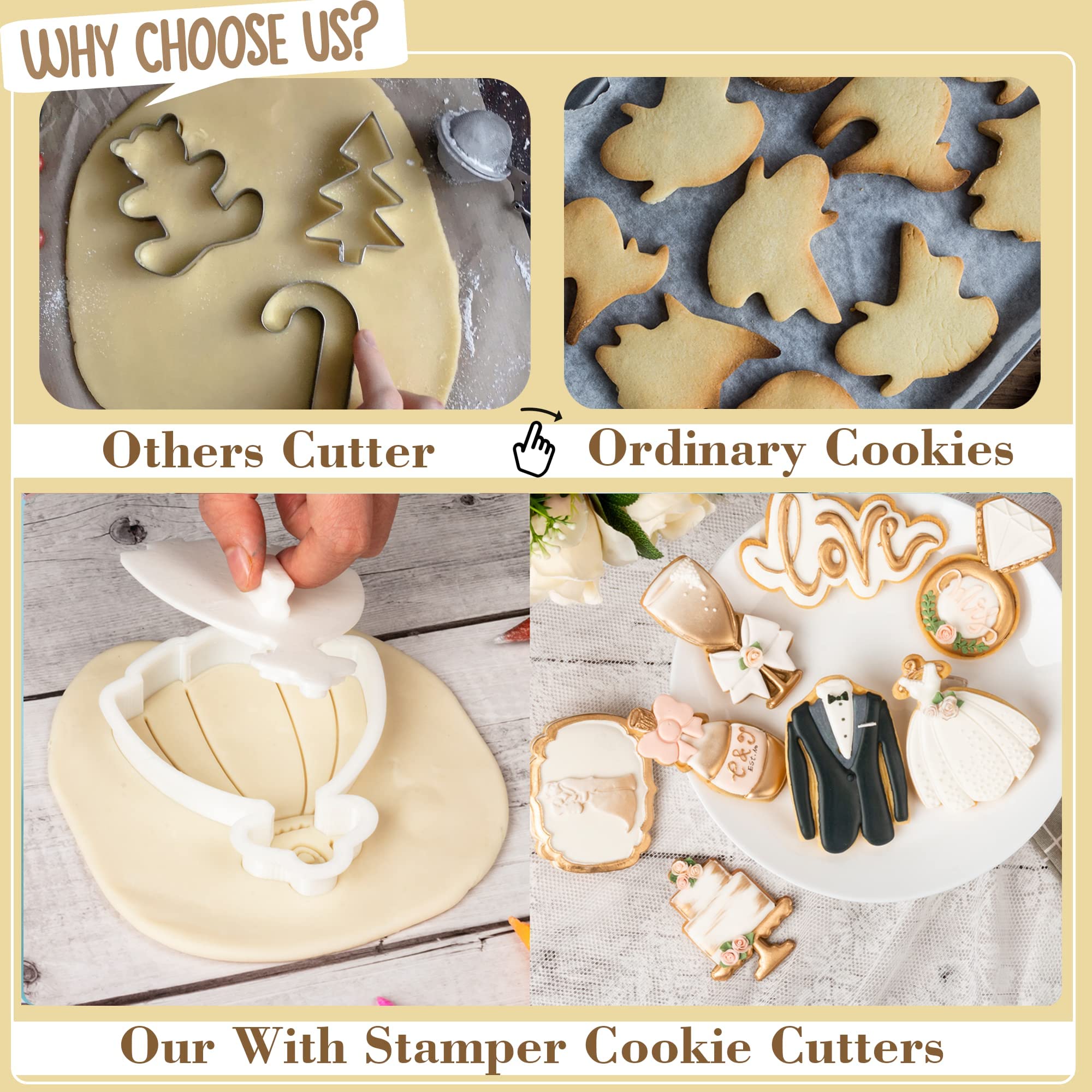 Flycalf Wedding Cookie Cutters With Plunger Stamps Bouquet Bridesmaid Bridal Shower Holiday Pla Cake Baking Accessories Cutter M