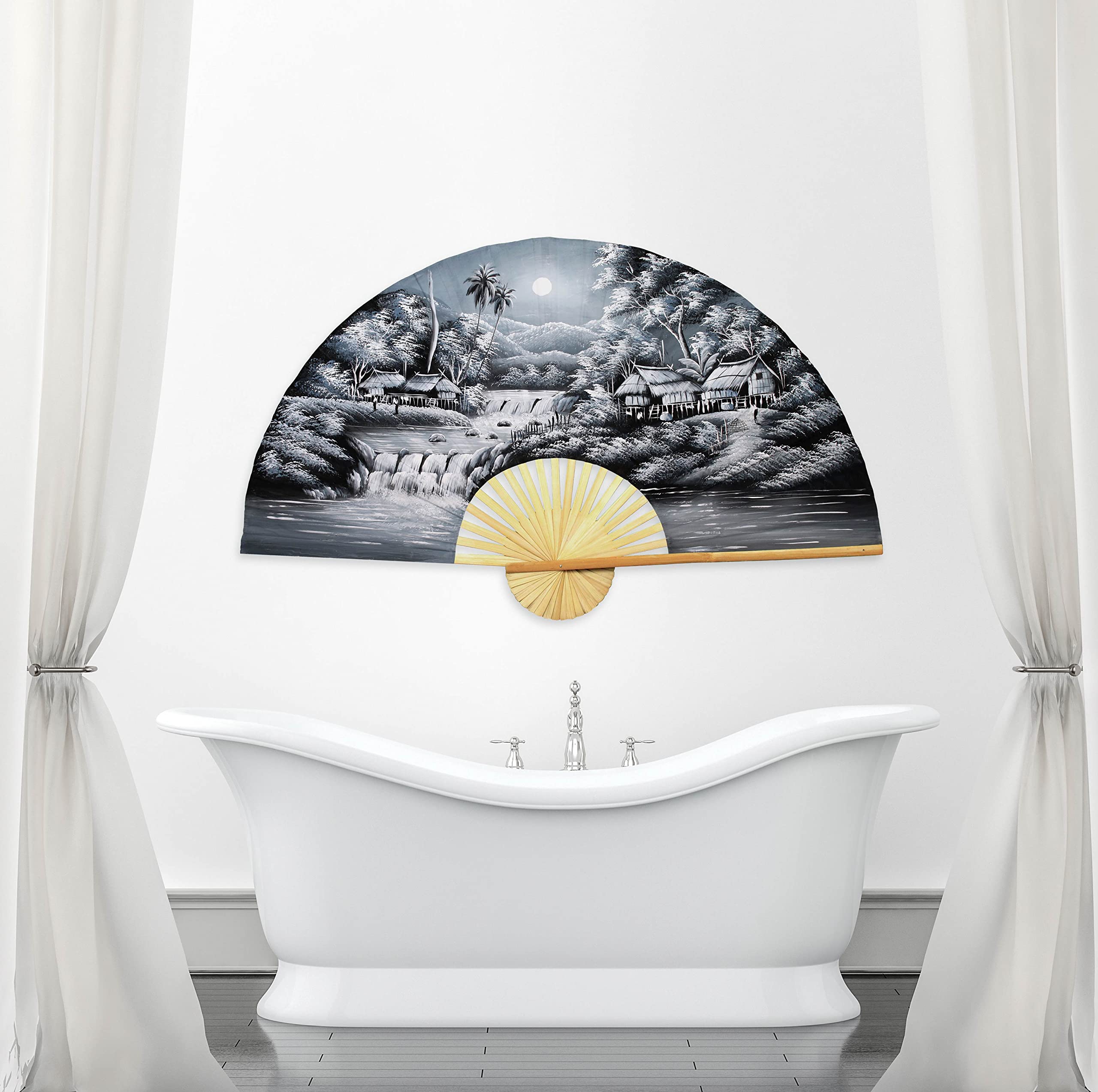 Tranquility Folding Wall Fan Hand-painted Wall Decor Art (60 inch wide)