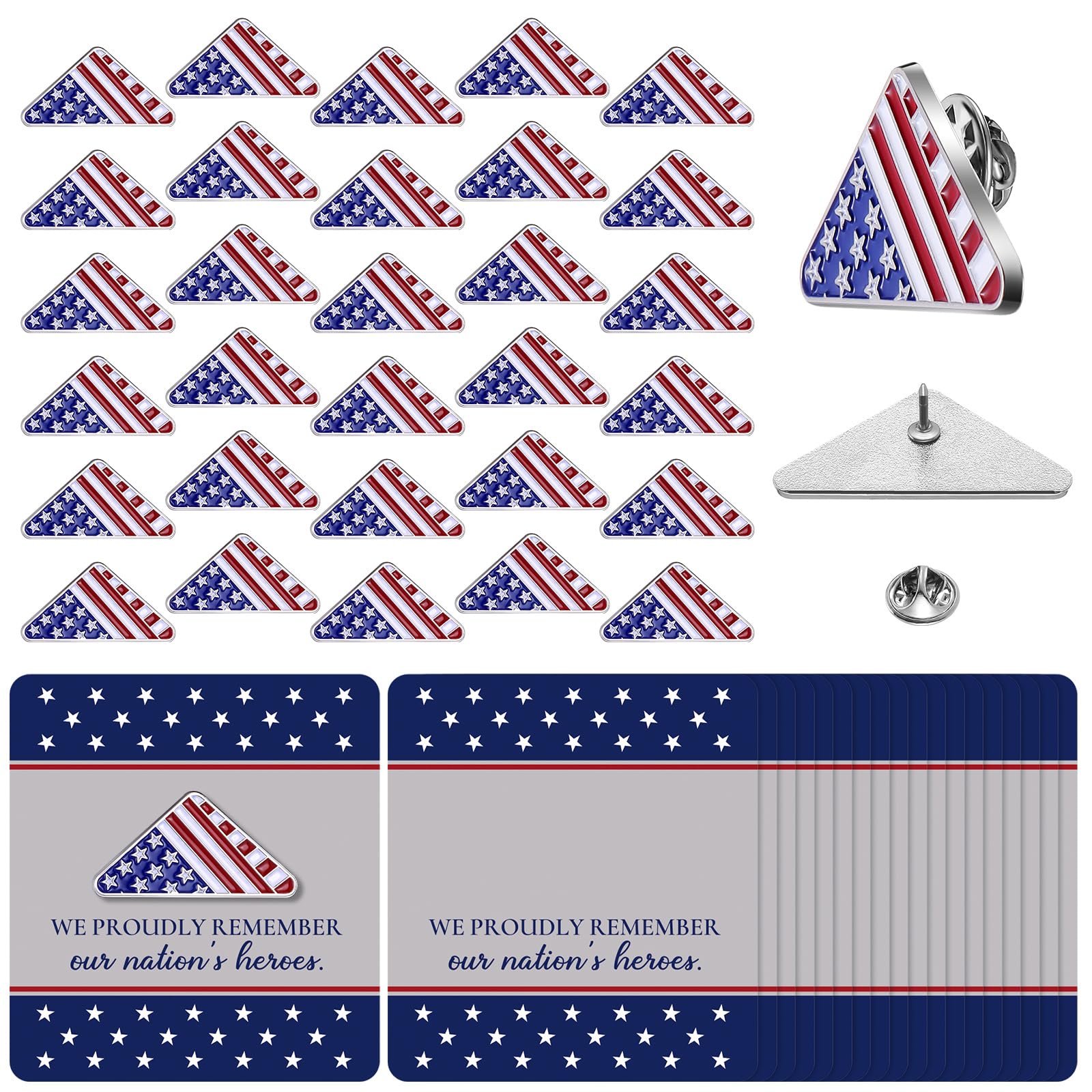 Sayglossy 30 Sets Flag Pins on Card Folded Flag with Cards Bulk Memorial Day Lapel Pin for Christmas Memorial Day Veterans 4th o