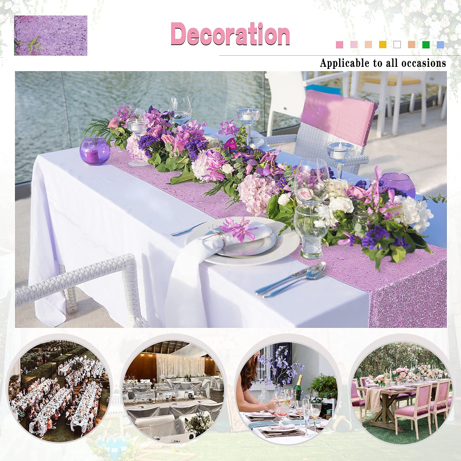 B-Cool Purple Table Runners 4 Pack 12X72 Inch Sequin Lavender Runner For Tables Halloween Party Decor Christmas Holiday Birthday