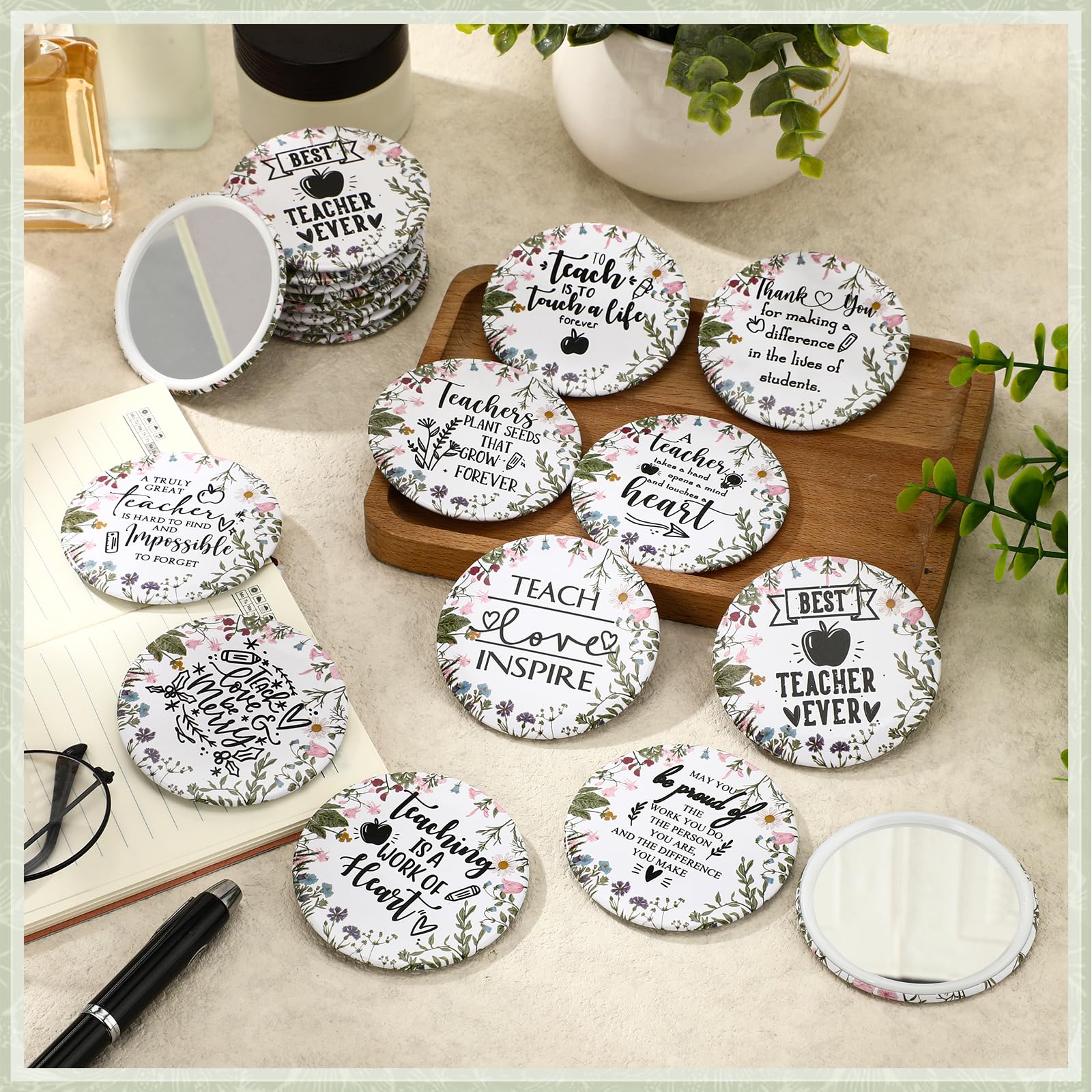 Geelin 20 Pcs Teacher Appreciation Gifts Bulk Mini Compact Makeup Mirrors Gift for Christmas Appreciation Teachers Team Group Wo