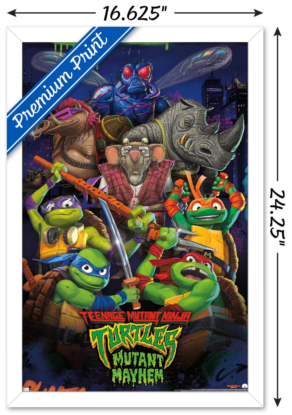 Trends International Teenage Mutant Ninja Turtles: Mutant Mayhem - Group Wall Poster, 14.72'' X 22.37'', White Framed Version