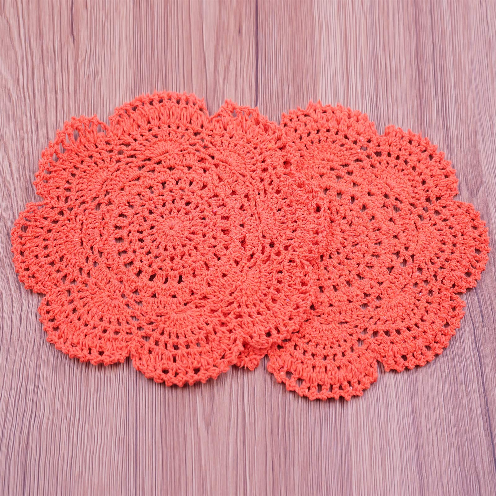Phantomon 8 Inch Doilies Crochet Round Lace Doily Handmade Placemats 100% Cotton Crocheted Coasters, Pack Of 4 (Orange)