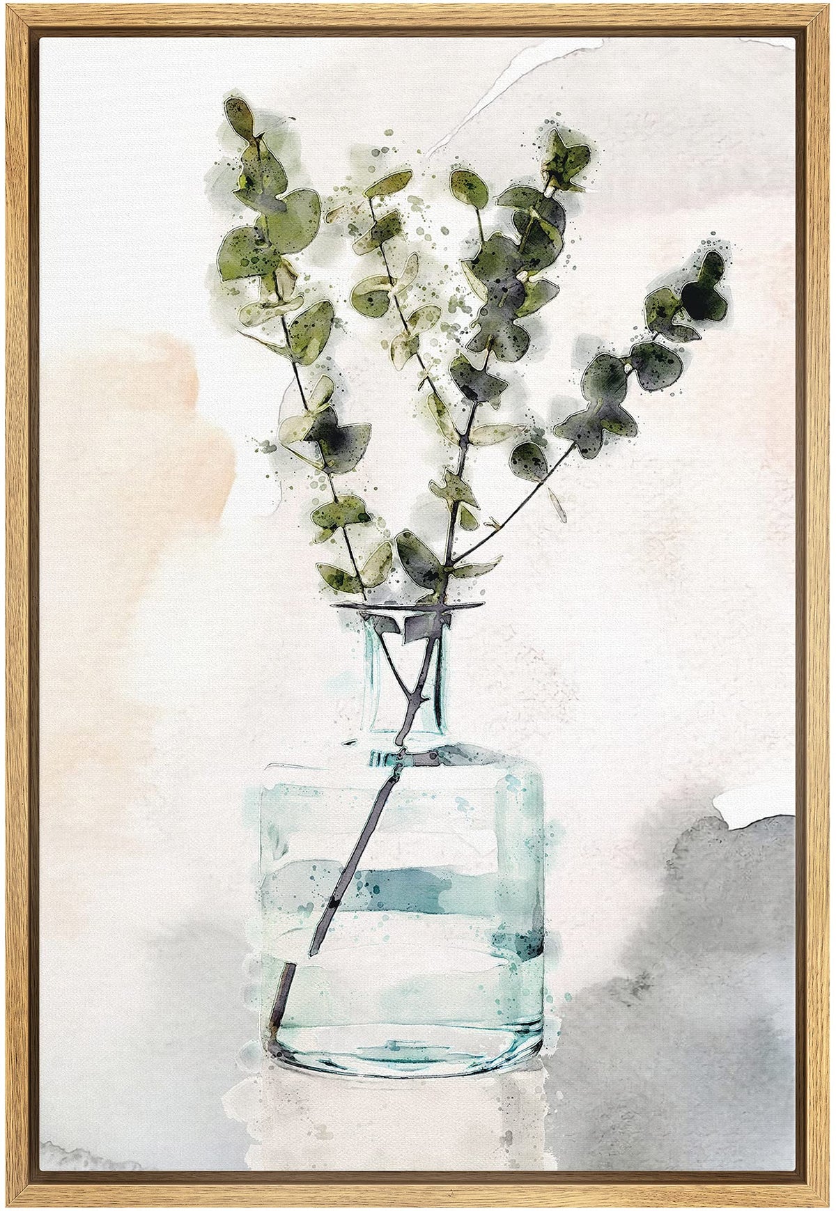 Wall26 Framed Canvas Print Wall Art Dark Green Watercolor Eucalyptus Stem In Glass Vase Floral Botanical Illustrations Modern Ar