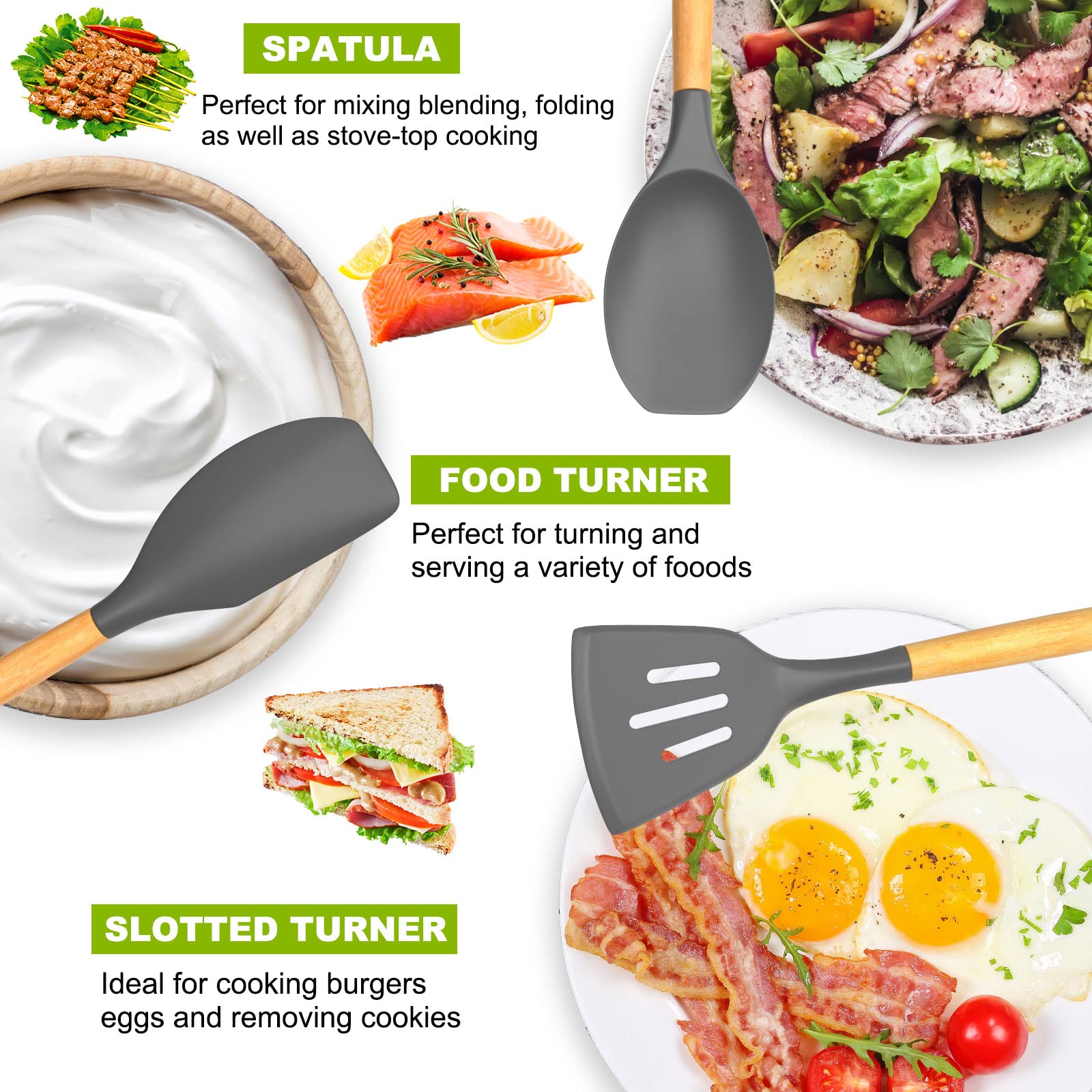 Umite Chef 36Pcs Silicone Kitchen Cooking Utensils With Holder, Heat Resistant Cooking Utensils Sets Wooden Handle, Nonstick Kit