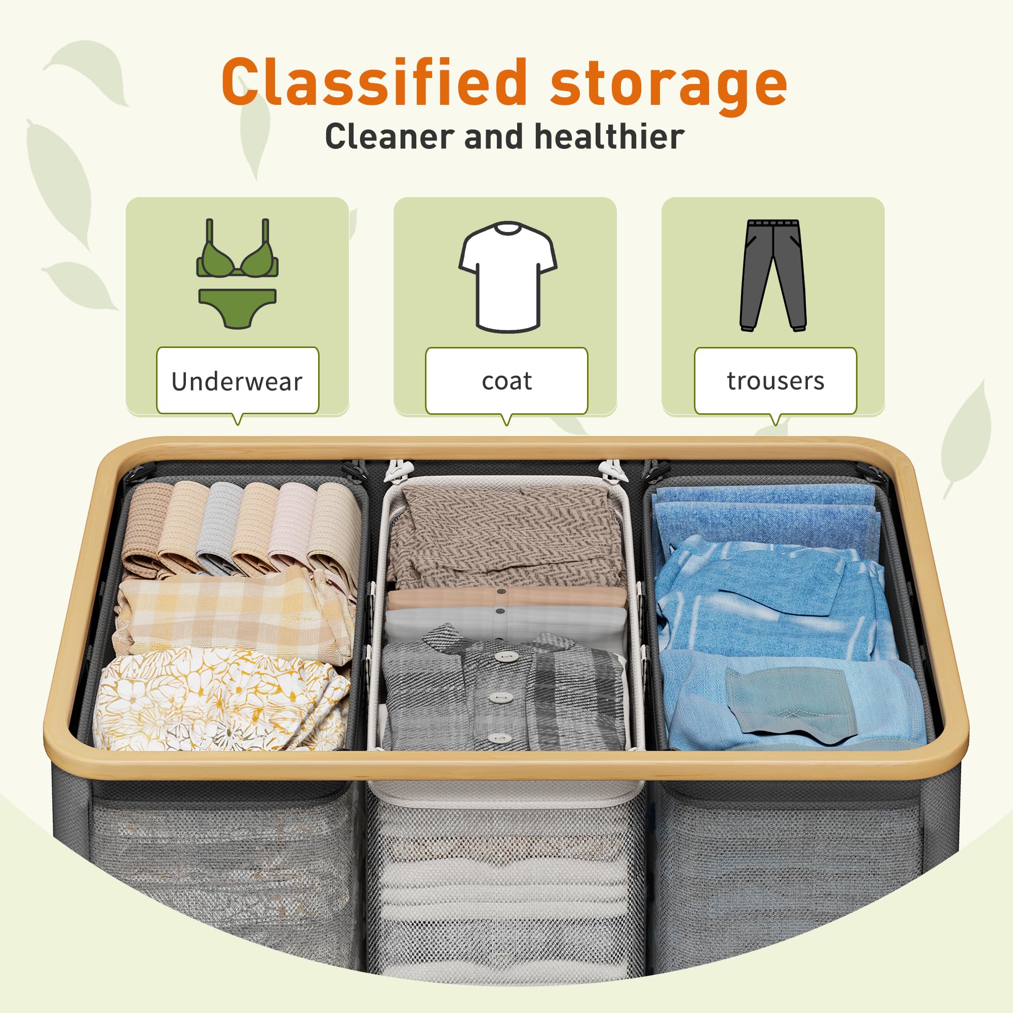 Raybee Laundry Basket With Lid, 170L Laundry Hamper With Lid, Dirty Laundry Hamper 3 Section Divided Laundry Basket Organizer Fo