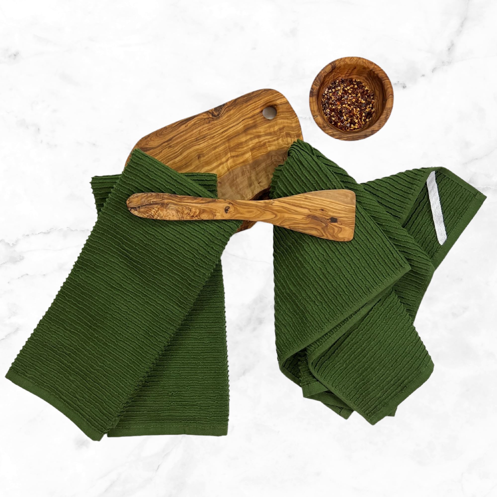 Avocado Forest Green Kitchen Hand Dish Towels: Oversized 28'' X 18'',100% Cotton Cloth Soft Cleaning Drying Absorbent Ribbed Des
