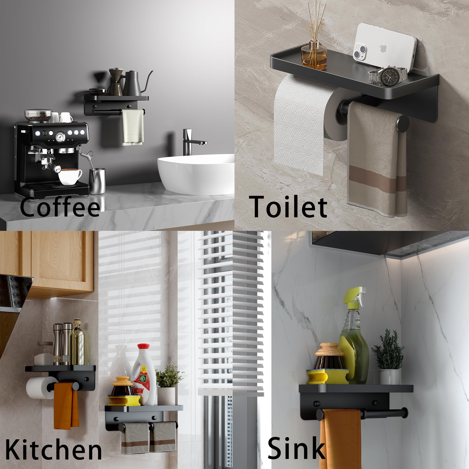 Double Toilet Paper Holder With Shelf, Imonse Paper Towel Holder Wall Mount,Tissue Roll Holder For Bathroom Kitchen Rv, Double T