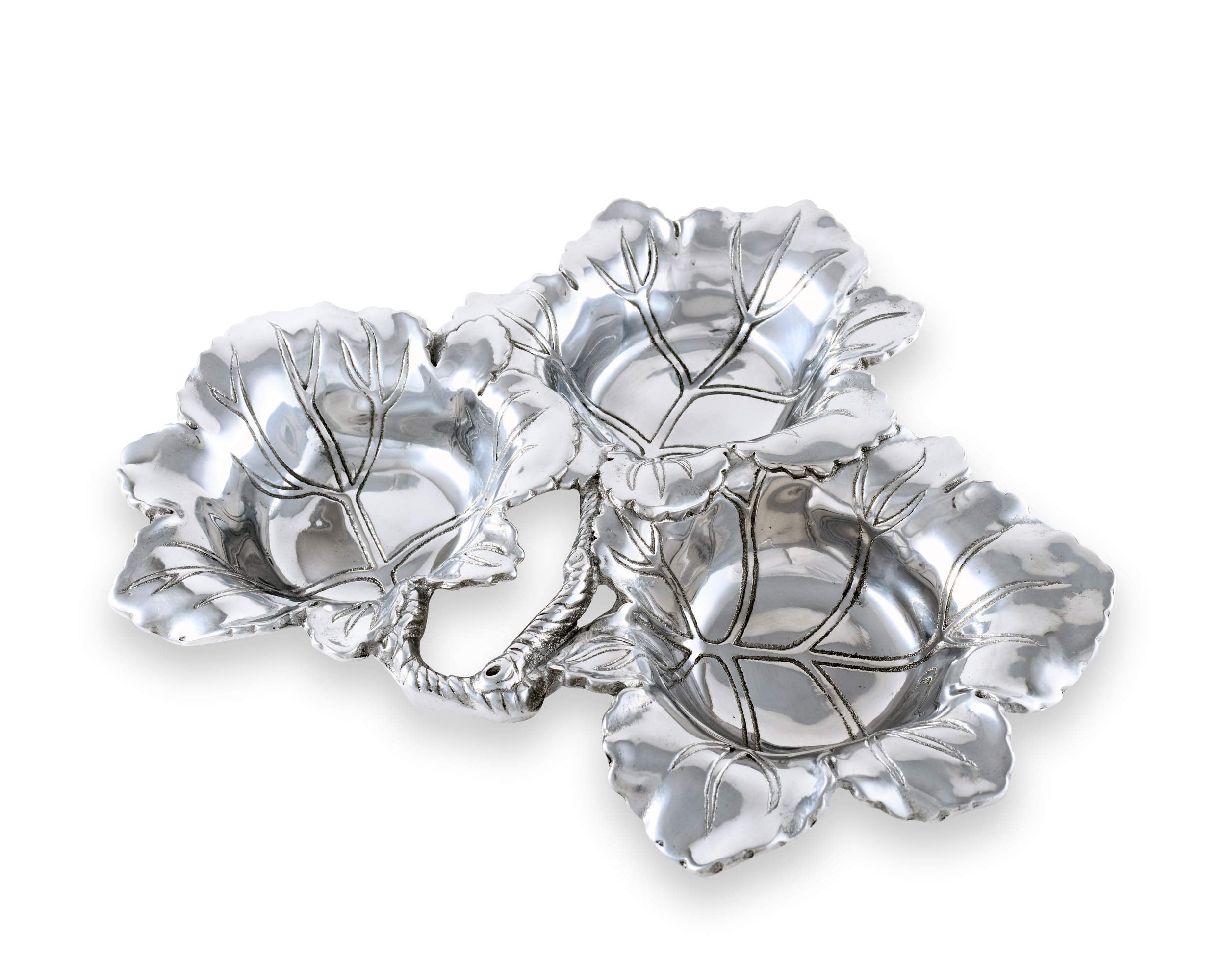 Arthur Court Designs Aluminum Grape 3-Bowls Dip Sauce Serving Bowl Tarnish Free 13 Inch Long