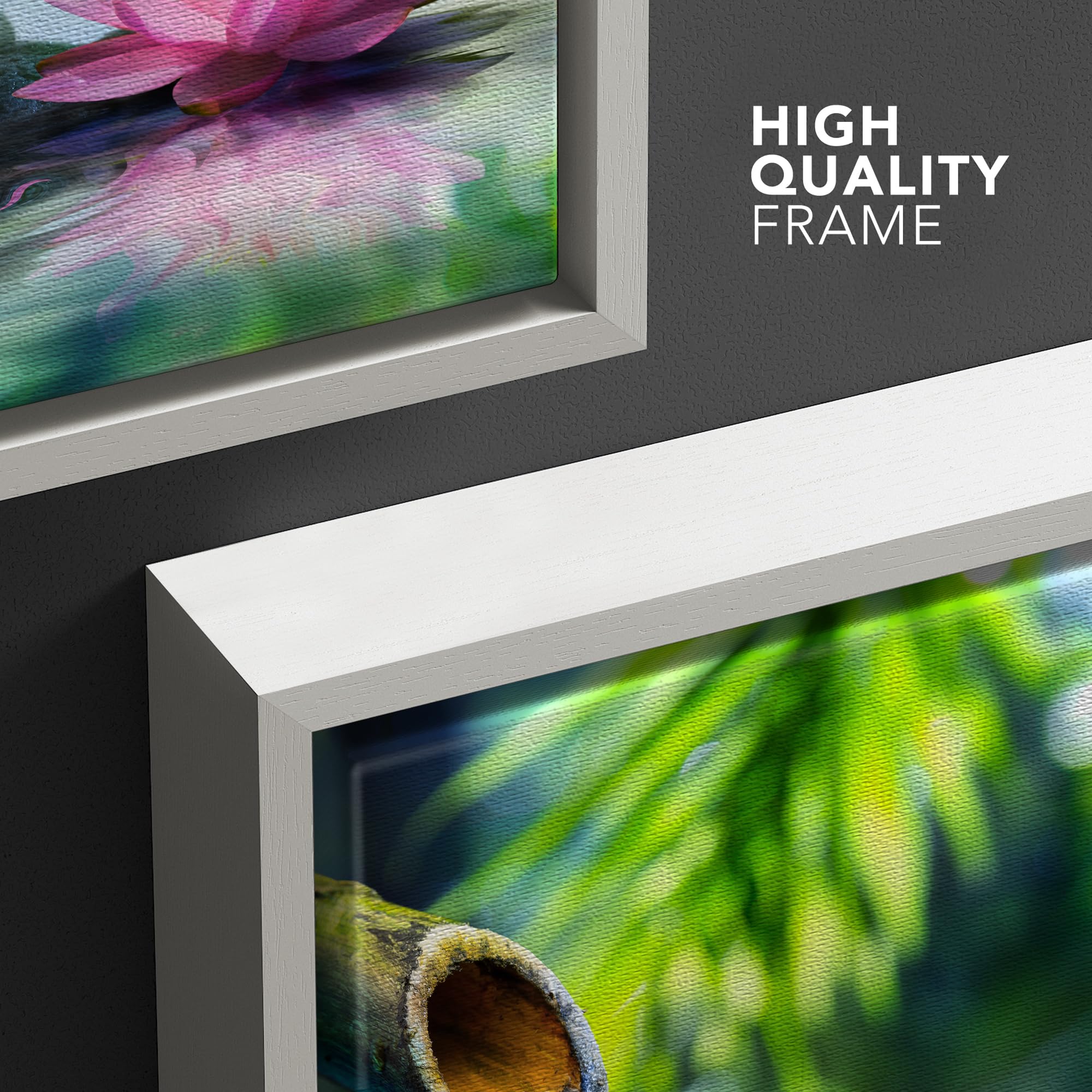 Wall26 Framed Canvas Print Wall Art Zen Garden With Bamboo And Pink Water Lily Floral Nature Digital Art Modern Art Rustic Sceni