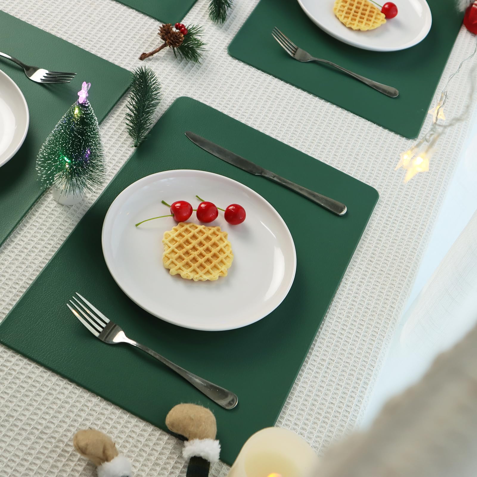 Vinjiasin Placemats Set Of 6 Green Leather Place Mats For Indoor Outdoor Kitchen Table Mats Waterproof Heat Resistant Wipeable W
