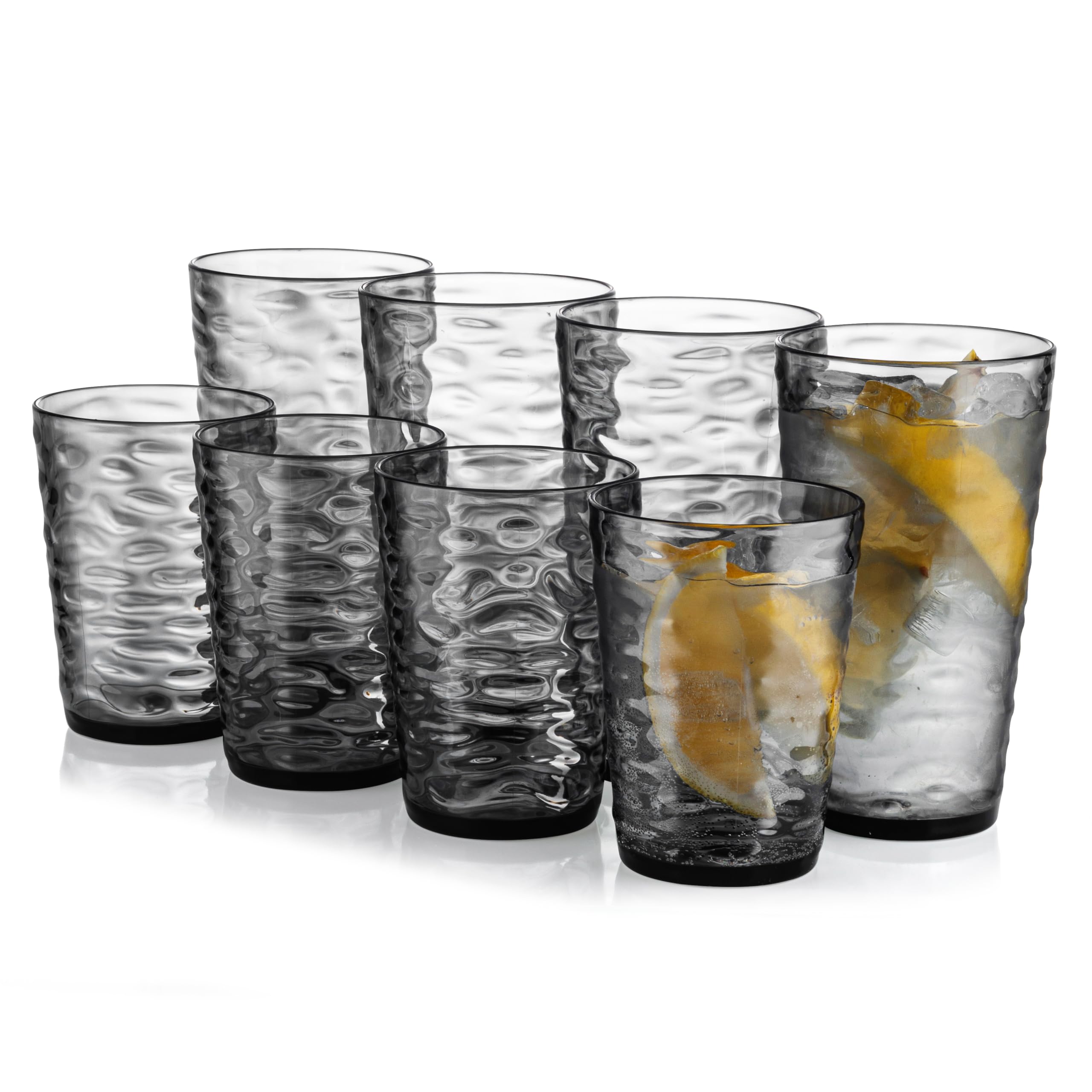 ZAINCA 14ounce and 20ounce Plastic Tumblers, Acrylic Drinking Glasses, set of 8 Gray Reusable Plastic Cups, Stackable, BPAFre
