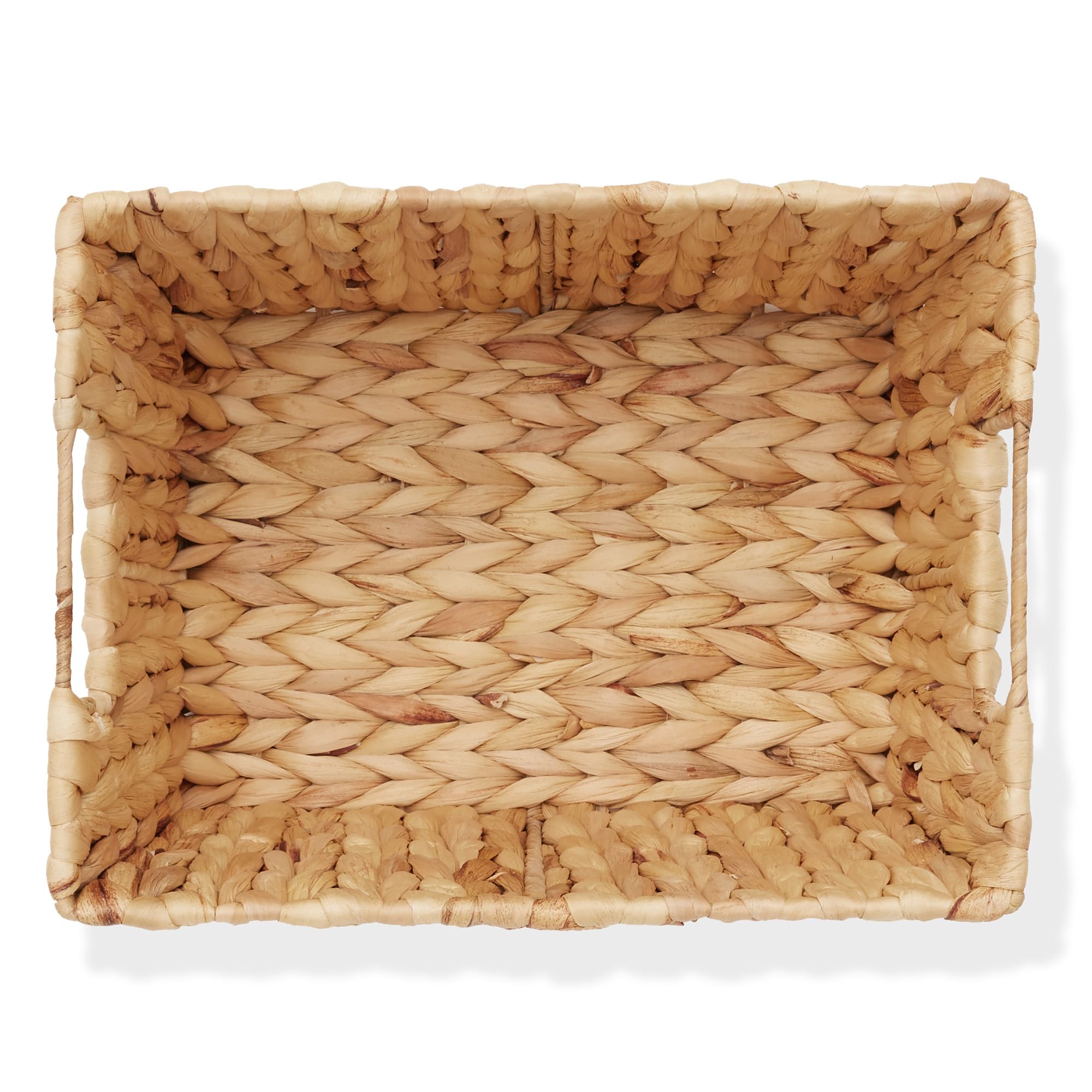 Casafield Set Of 4 Water Hyacinth Storage Baskets With Handles - Natural, Woven Rectangular Storage Bins For Shelves, Blankets,