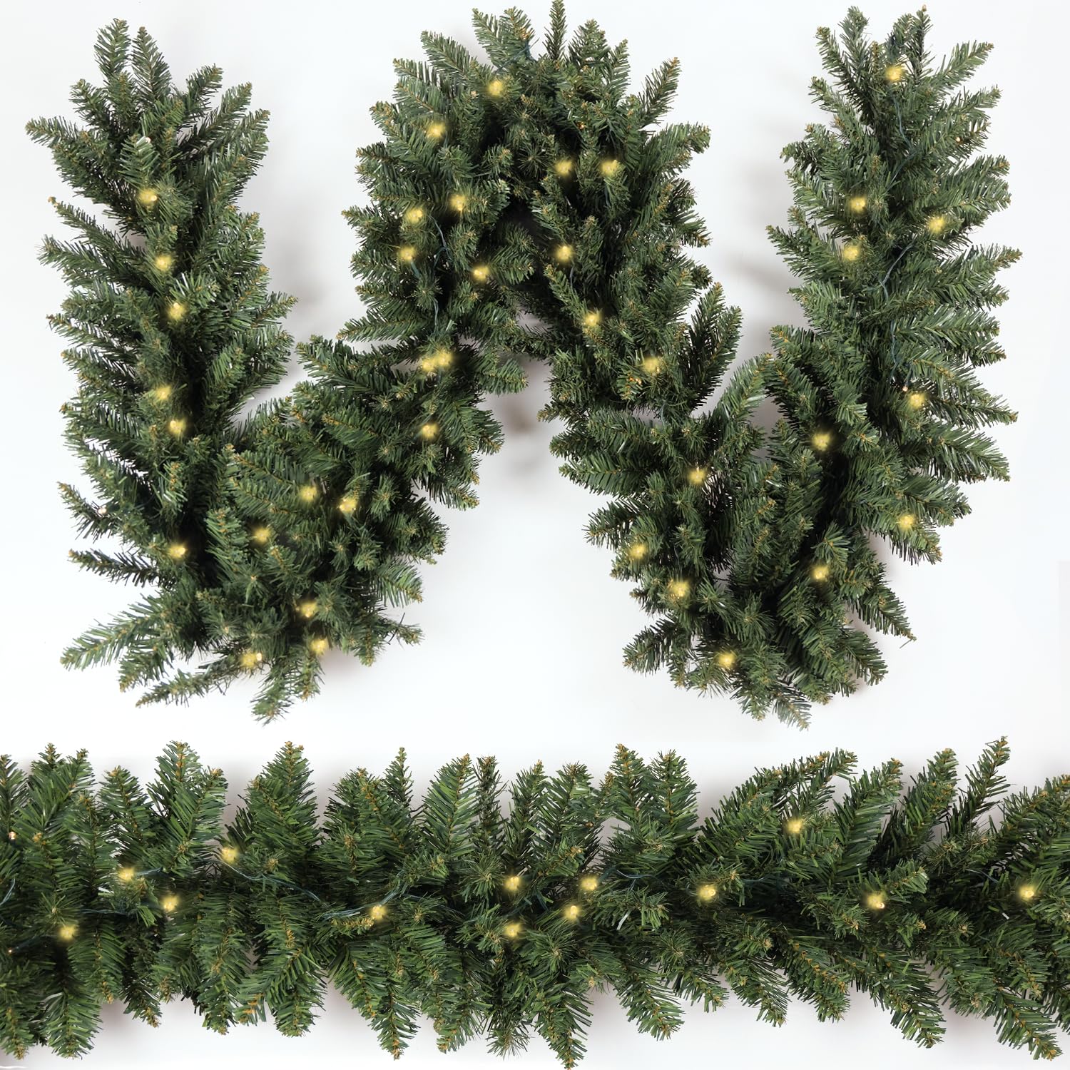 HomeKaren Christmas Garland 18 Ft by 12 Inch Prelit Fraser Fir Xmas Garland with 100 LED Lights, Lush and Classics Green Style f